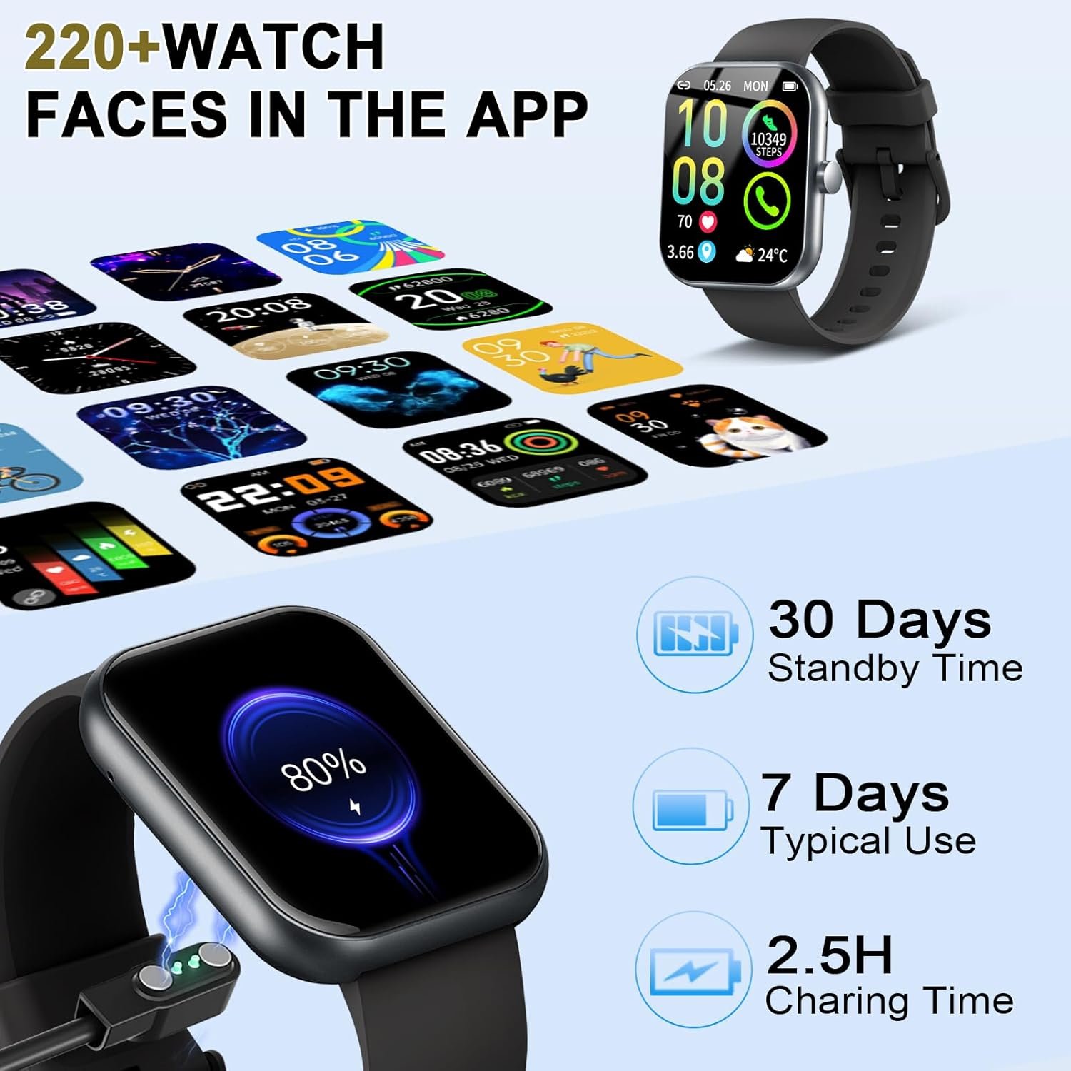 Smart Watch (Answer/Make Calls), 1.96" HD Screen SmartWatch for Men Women 113+ Sport Modes, Fitness Activity Tracker Heart Rate/Sleep Monitor/Pedometer, IP68 Waterproof, Smart Watches for Android iOS - Image 8