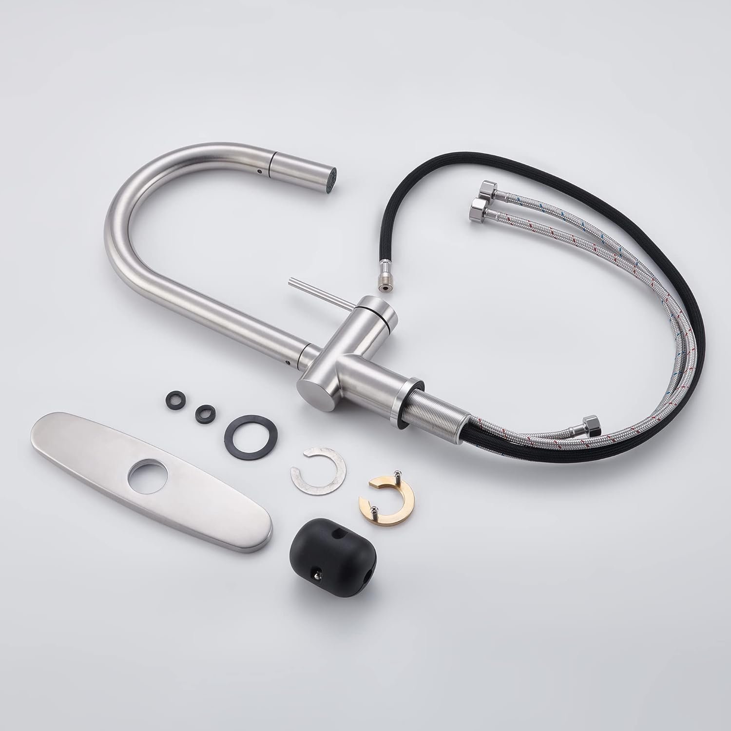 Kitchen Faucet with Pull Down Sprayer, Modern Stainless Steel Single Handle Kitchen Sink Faucet, Single Hole Kitchen Faucet with 10" Deck Plate (Brushed Nickel) - Image 8