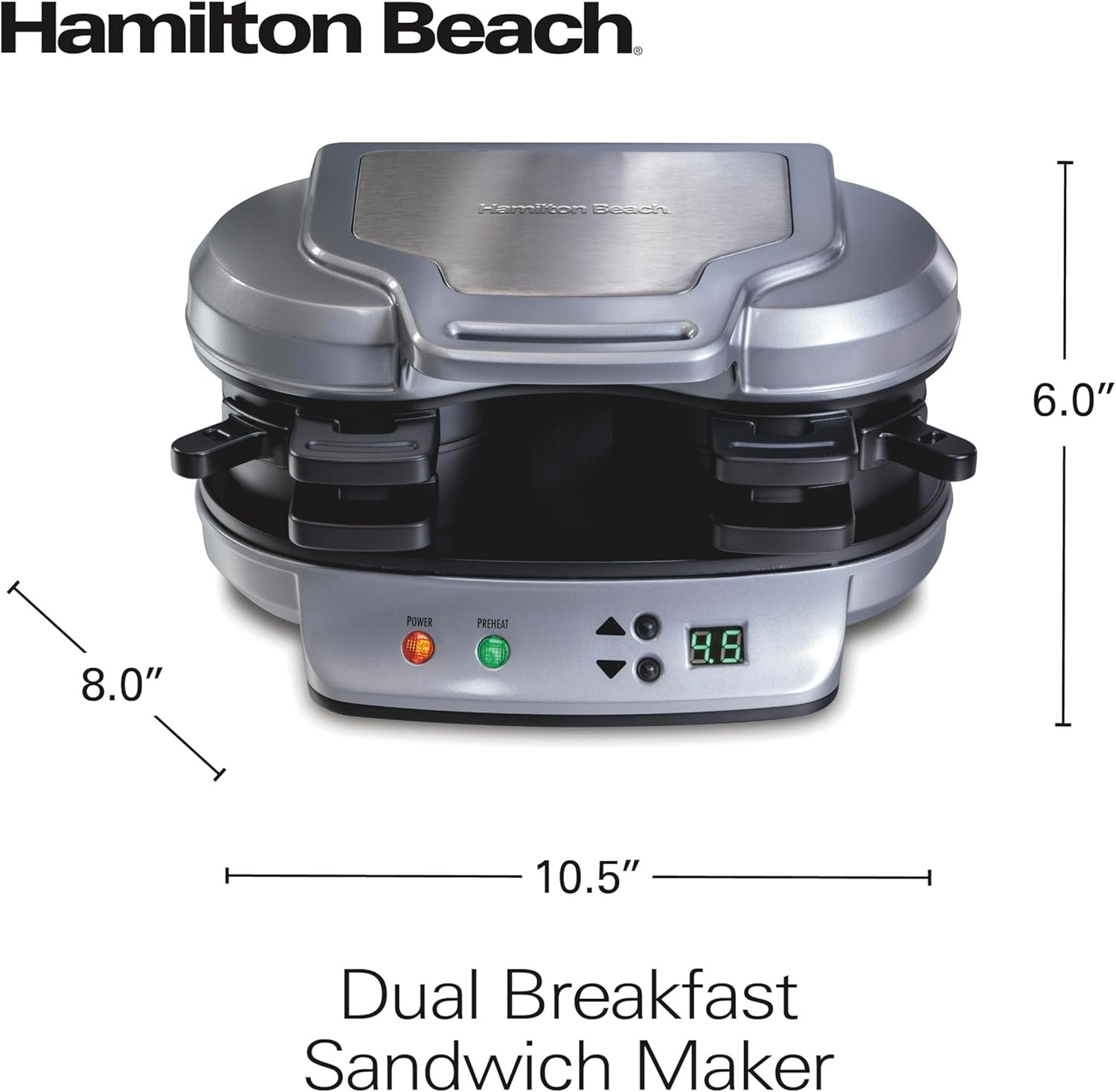 Hamilton Beach Dual Breakfast Sandwich Maker with Timer, Silver (25490A) - Image 9