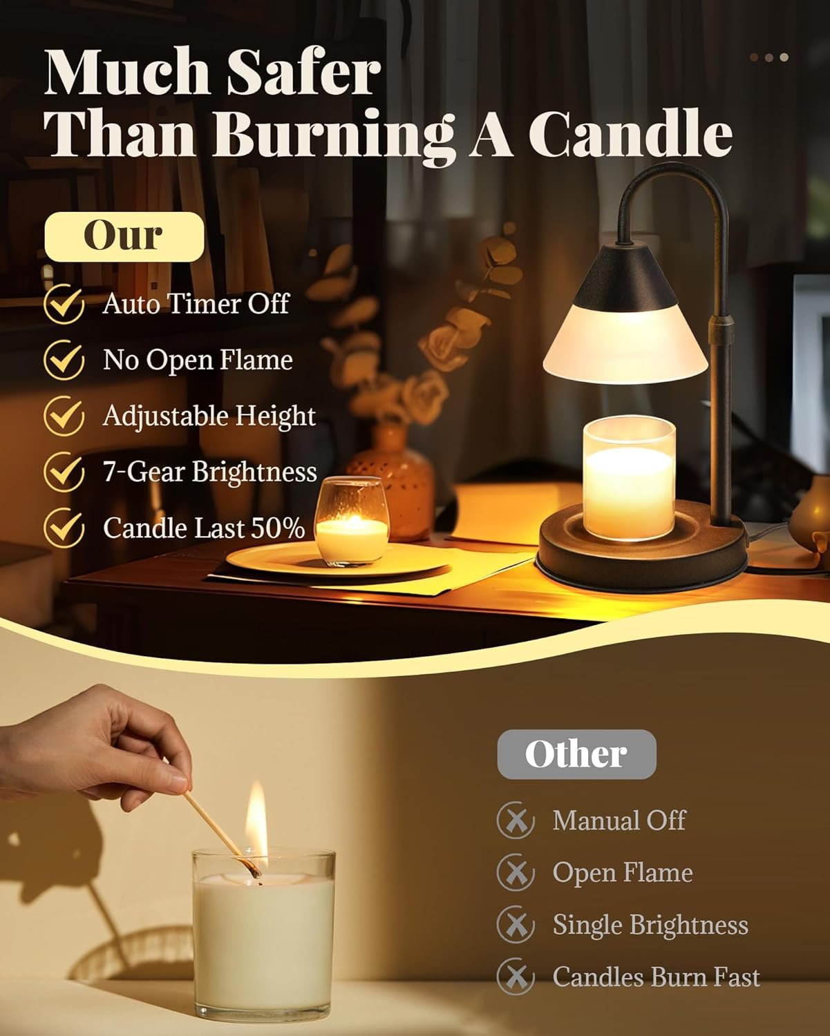 Dimmable Candle Warmer Lamp with Timer, Adjustable Candle Lamp Warmer for Bedroom Living Room Home Decor, Modern Electric Candle Warmers Christmas Birthday Gifts for Women Men, Black - Image 8