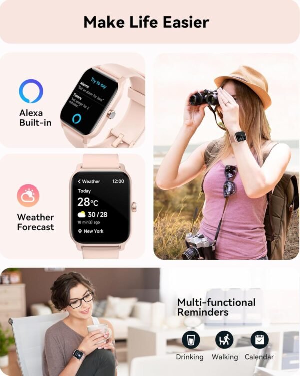 Smart Watch for Women - 1.8" Full Touch HD Screen, 24-Hour Heart Rate, Blood Oxygen, Sleep Monitor, Alexa Built-in, IP68 Waterproof, 100 Sports Modes, Unisex - Image 4