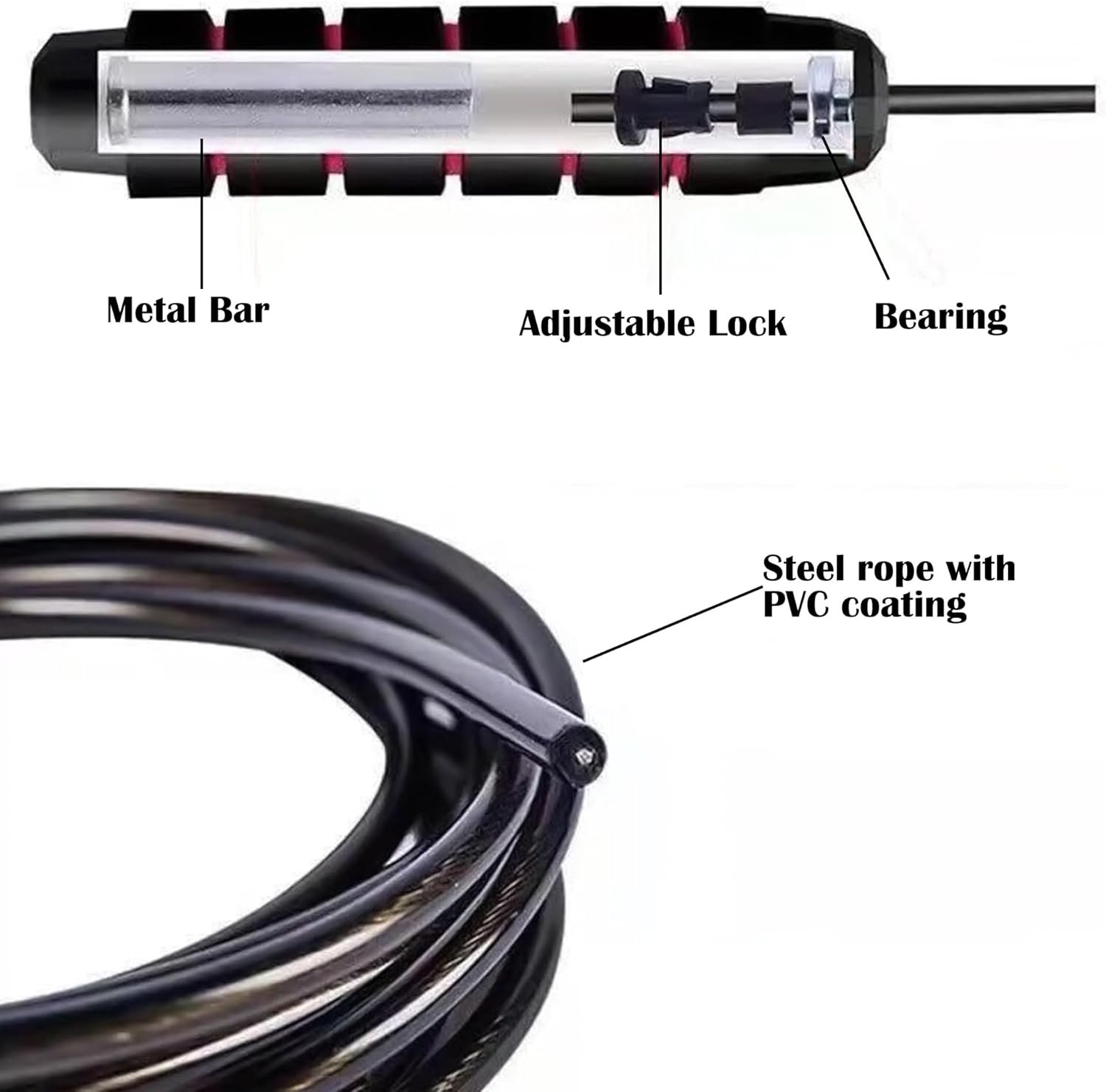 High-Speed Weighted Jump Rope, Adjustable with Ball Bearings, Foam Handles, Black, 2 Pack - Image 8