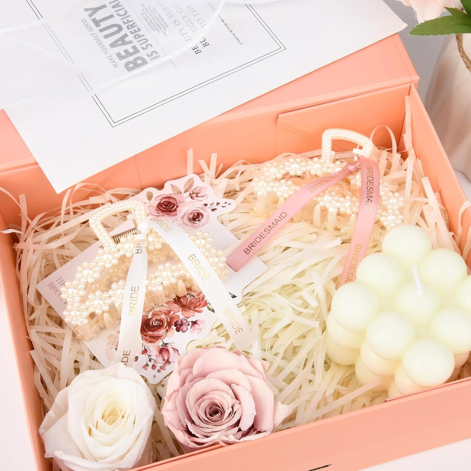 DEEKA Bridesmaid Proposal Gifts 8 Pack Pearl Bridesmaid Hair Claw Clips with Ribbon 3 Inch Hair Clips Bachelorette Party Favors Bridal Party Present Hair Accessories (Half Circle White&Rose Gold) - Image 4