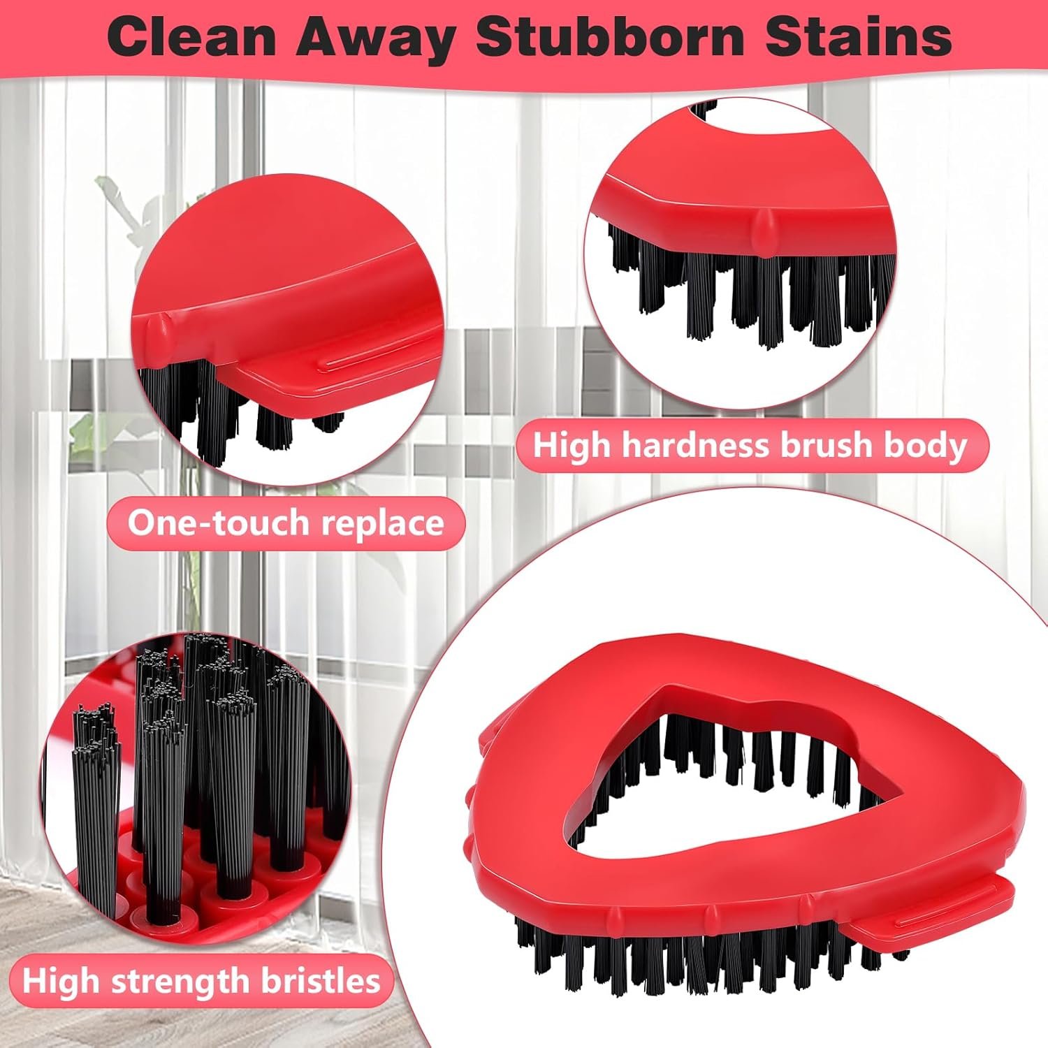 Mop Heads Replacements Complete Set for O-Ceda,4 Pcs Red Machine Washable Microfiber Spin Mop Refills Replace Heads,1 Scrub Brushs,1 Base,1 Set Handle,Spin Mop Replacements for Tub and Tile Cleaning - Image 7