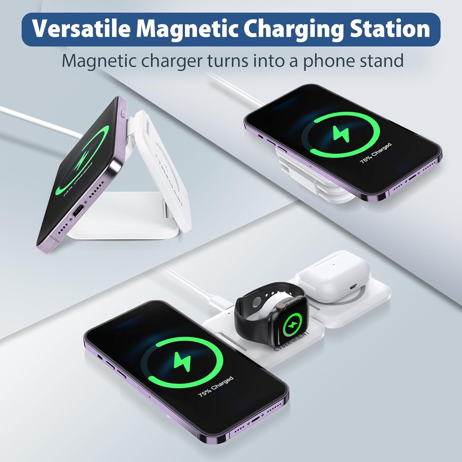 3 in 1 Apple Charging Station for iPhone Airpods Watch iWatch - Travel Charger for Multiple Devices, Portable Foldable iPhone Charging Station - Magnetic iPhone Charger with Adaptor&Case - Image 4