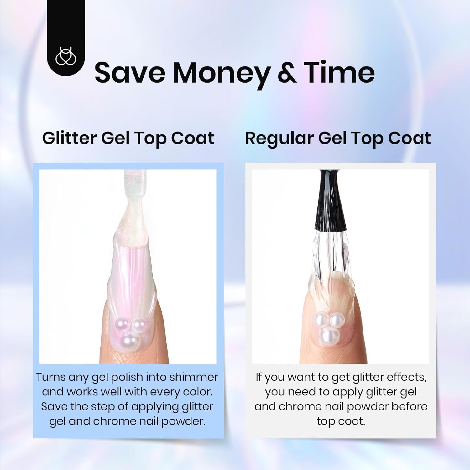 Beetles Pearl Glitter Top Coat Set, 5 Colors Iridescent Pastel Shimmer Mermaid Glossy Top Coat Gel Polish Shiny Long-Lasting No Wipe Soak Off UV LED Top Coat Nail Art Valentine's Day Gifts for Women - Image 4