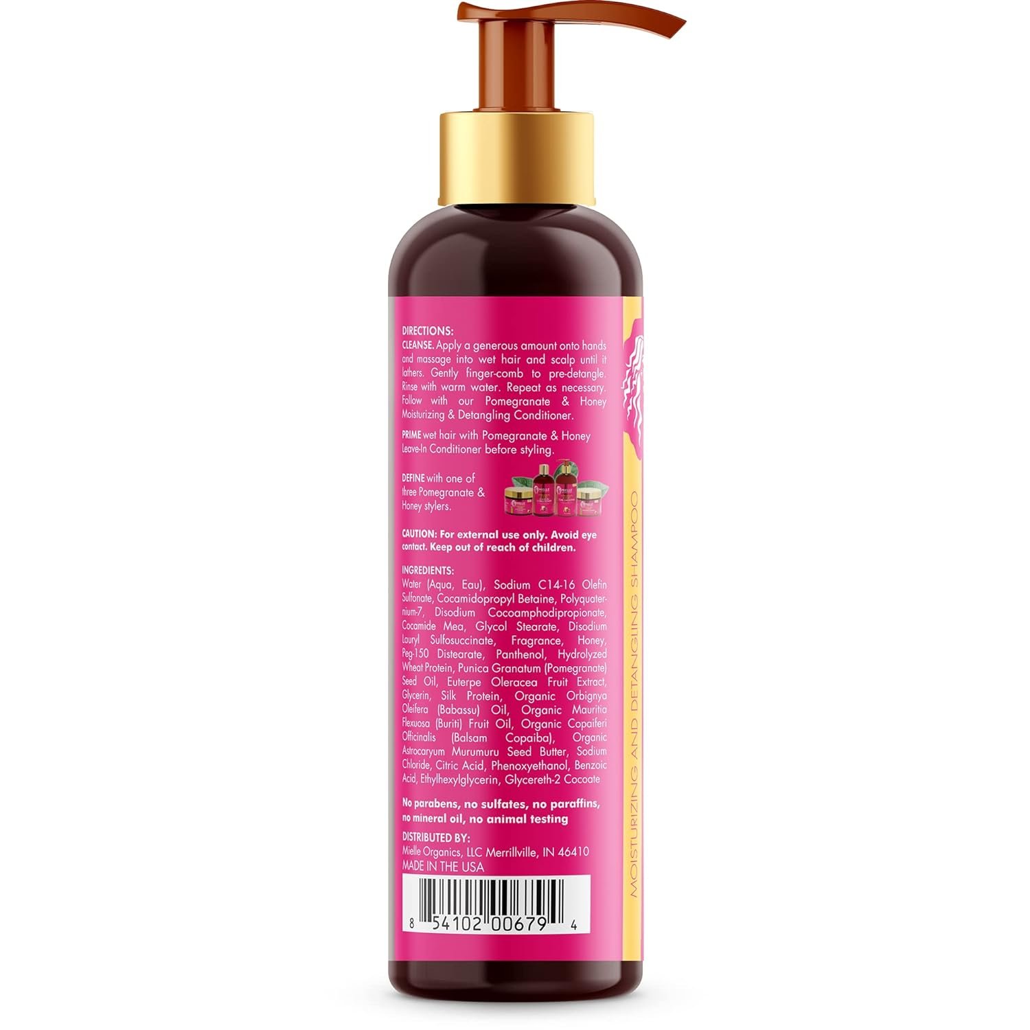 Mielle Organics Pomegranate & Honey Moisturizing and Detangling Shampoo, Hydrating Curl Cleanser For Dry, Damaged Type 4 Hair, Repair, Restore, and Prevent Frizz, 12-Fluid Ounces - Image 3