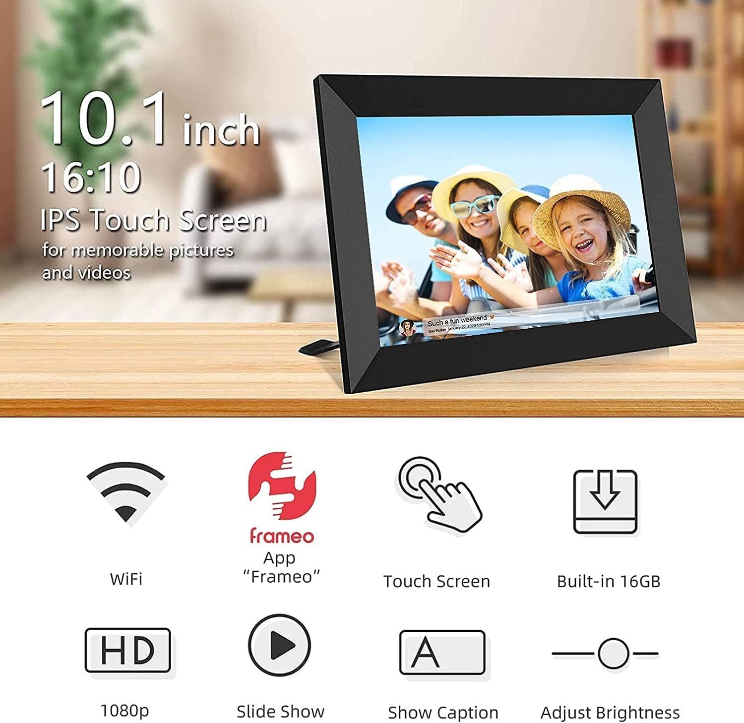 YENOCK FRAMEO Digital Photo Frame WiFi 10.1 Inch HD IPS LCD Touch Screen, 16GB Memory, Auto-Rotate, Wall-Mountable, Easy Setup to Share Photos & Videos via Free App from Anywhere - Image 3