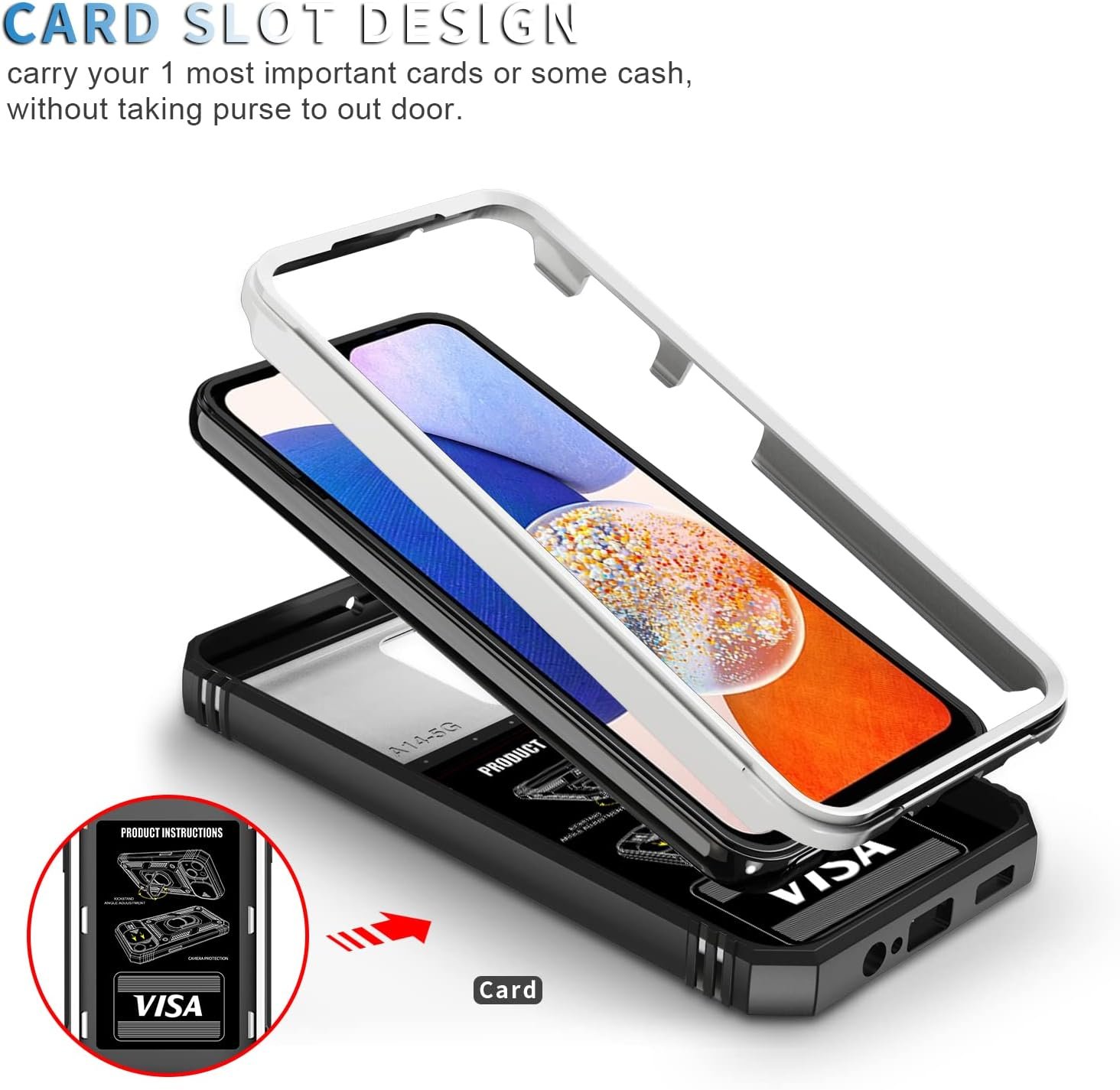 PASNEW for Samsung Galaxy A14 5G Case,Kickstand & Slide Camera Cover,Multi-Layer Heavy Duty Full Body Shockproof Protection Hard Shell for Galaxy A14 4G Case,6.6 inch,White - Image 3