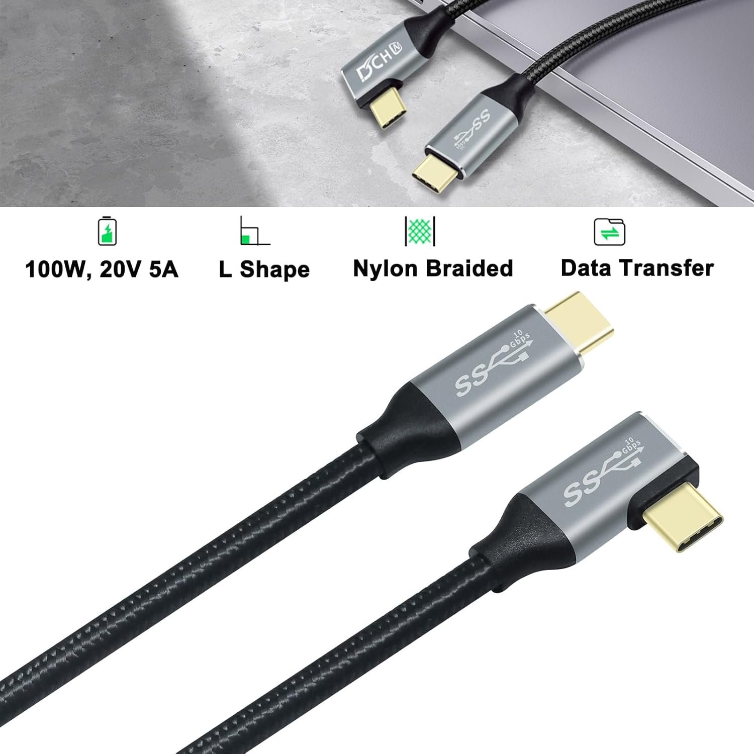 DCHAV 6ft 90 Degree USB C Cable 100W Fast Charging 4K Video Output 10Gbps Data Transfer 3.1 Gen 2 PD 20V 5A Type C to Type C Monitor Cord Charge Phone Tablet Laptop Computer - Image 7