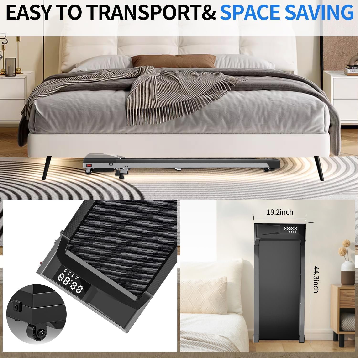 Treadmill, Portable Under Desk Walking Pad with Incline for Home/Office, Remote Control, LED Display - Image 8