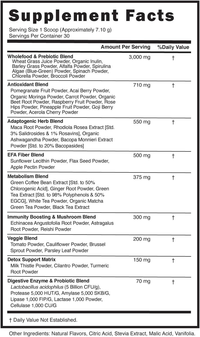 SkinnyBoost - Lean Greens & Super Food Powder - Ultimate Power Blend with Green Tea, Mushroom Blend, Ashwagandha, Spirulina Algae & Wholefoods - Natural Detox & Clean Energy - 30 Servings -12 Oz - Image 6