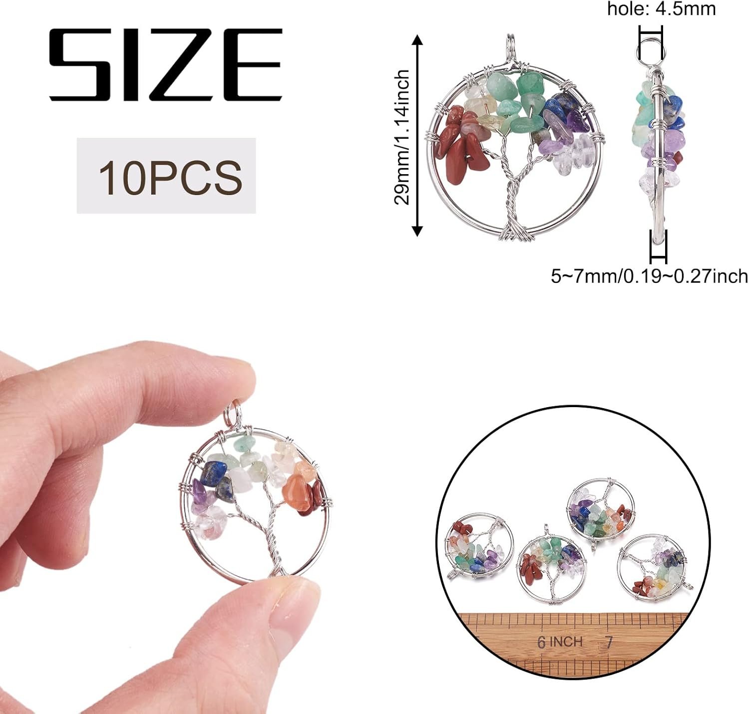 FASHEWELRY Gemstone Chakra Crystal Quartz Stone Pendant Chakra Crystals Tree Life Charms Good Luck Yoga Charms - Image 7