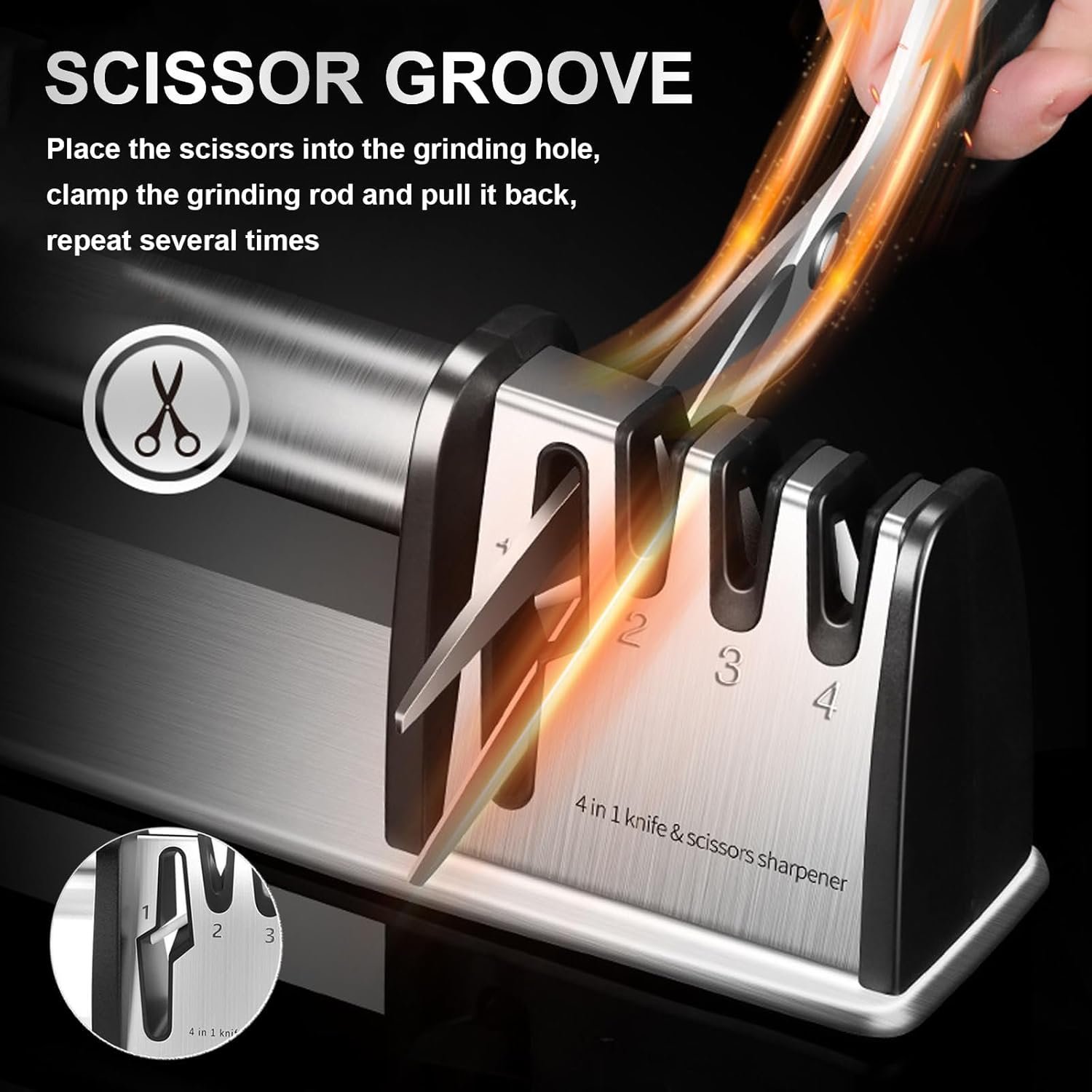 Knife Sharpener, 4 in 1 Kitchen Blade and Scissors Sharpening Tool, Powerful Professional Chef's Kitchen Knife Accessories, Chef Knife Sharpener - Image 3
