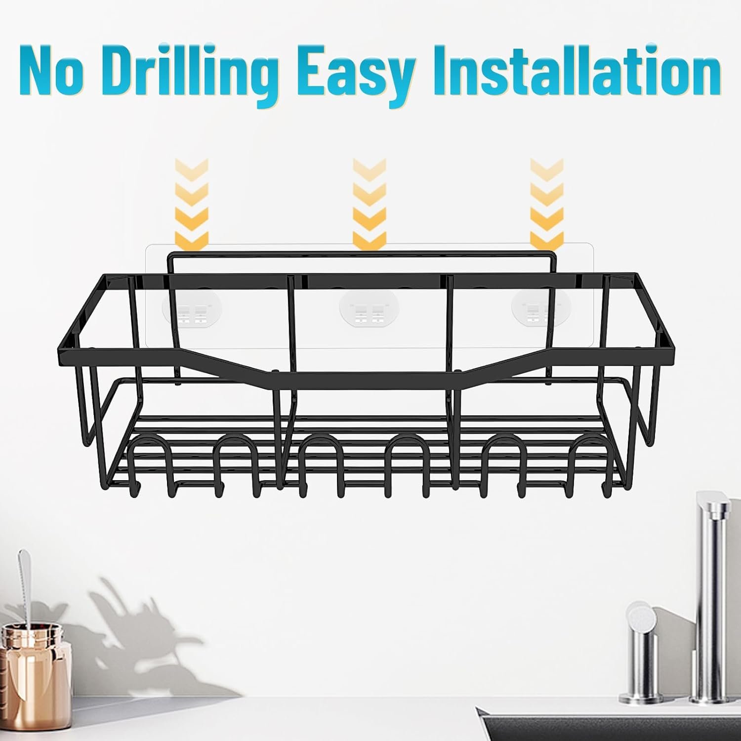 OLANLY Shower Caddy 5 Pack, Adhesive Shower Organizer for Bathroom Storage, Rustproof Stainless Steel Bath Organizers, Shower Shelves for Inside Shower, Large Capacity, Home Decor Accessories, Black - Image 7