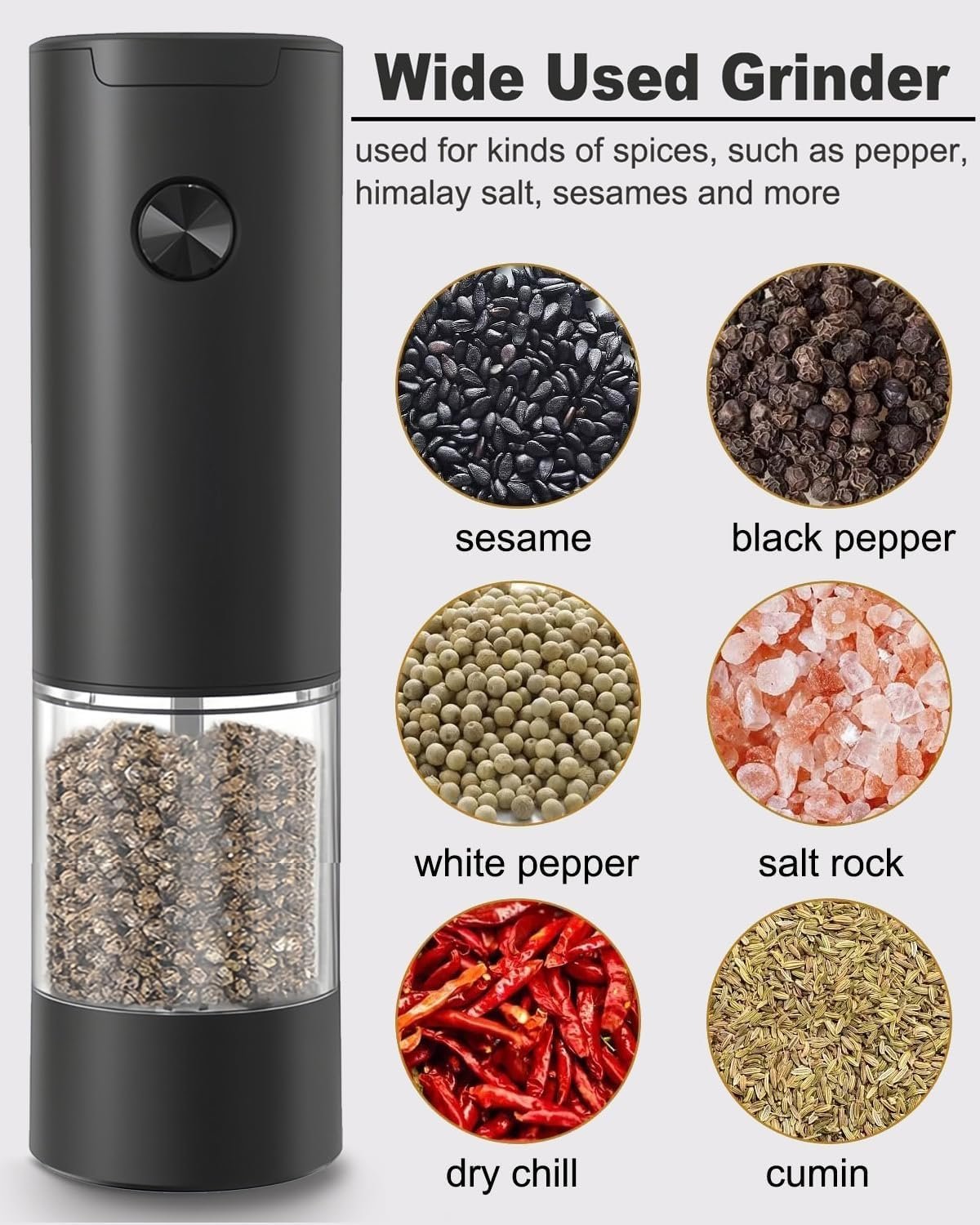 Electric Salt and Pepper Grinder Set - Battery Powered Peppermill Salt Shaker Battery Operated Spice Grinders White Light One Hand Operated Storage Base - Image 8