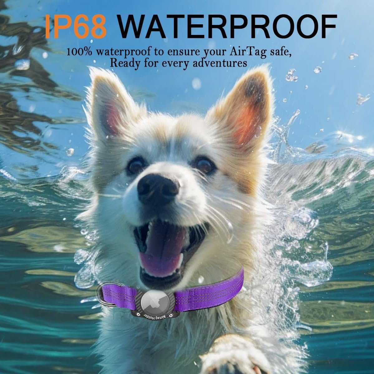 Airtag Dog Collar, Apple Airtag Holder for Reflective Dog Collar, Waterproof Nylon Dog Collar for Apple Air Tag, GPS Tracker Pet Collar for Small Medium Large Dogs, Purple, L - Image 3