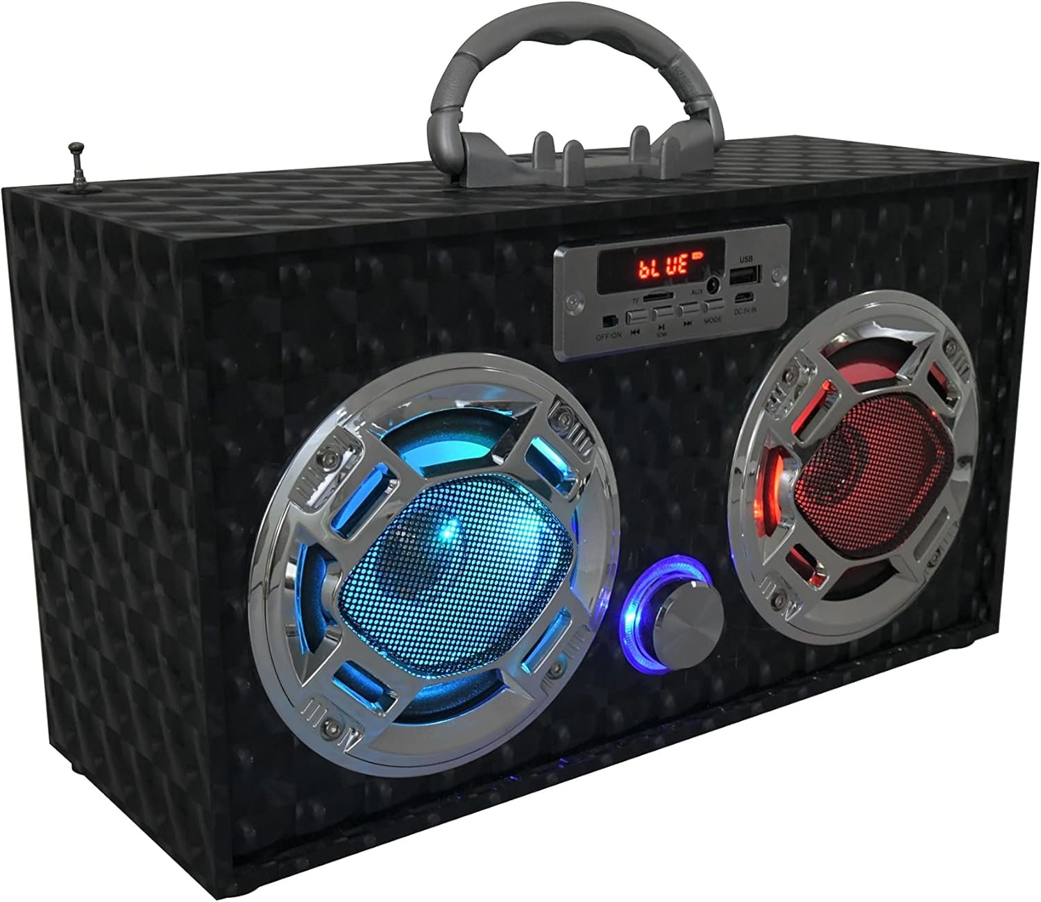 Boombox Speaker with LED Lights – Retro Bluetooth Speaker w/Enhanced FM Radio - Perfect for Home and Outdoor (Black) - Image 5