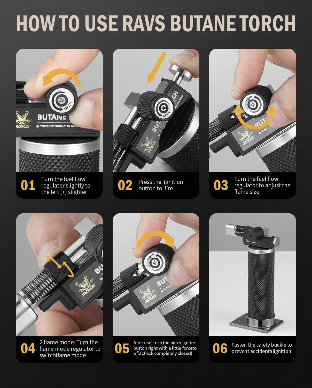 RAVS Butane Torch Lighter, DUAL Flame Mode Kitchen Torch, Refillable Cooking Torch Gun, Creme Brulee Torch Lighter, Blow Torch for Cooking, Welding, Mini Torch Soldering Torch, Butane is Not Included - Image 9
