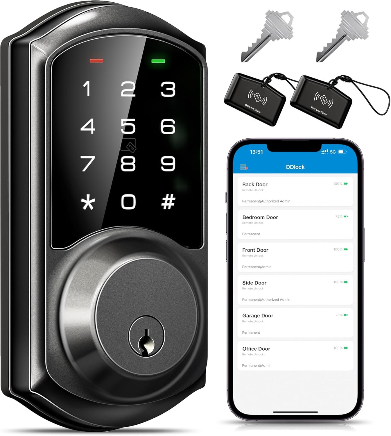 Veise Smart Deadbolt with App Control, Keyless Entry Smart Lock for Front Door, Electronic Digital Door Lock with Code, Easy Install, Matte Black - Image 2
