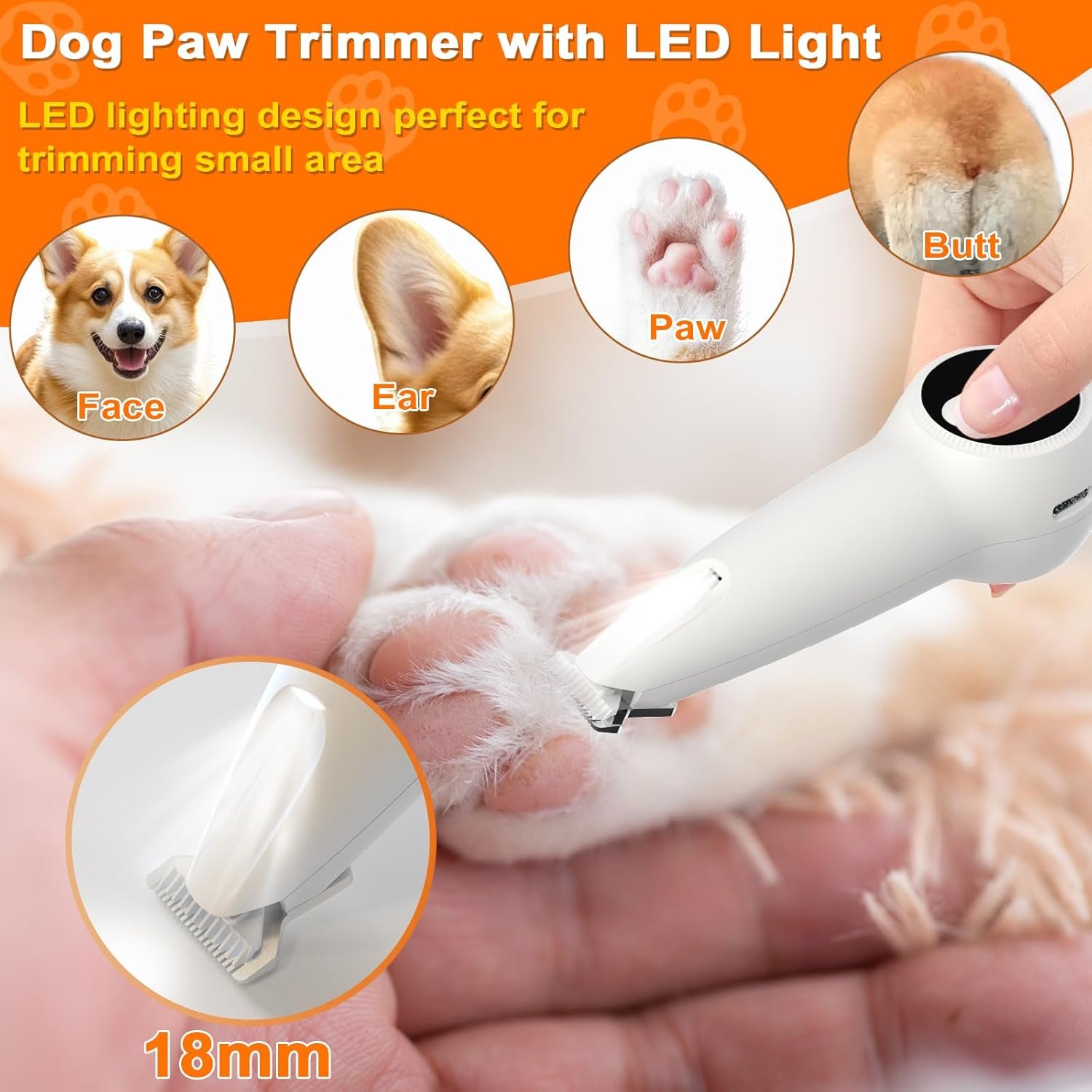 Dog Paw Trimmer with LED Light, Upgraded 2 in 1 Dog Grooming Kit, Cordless Dog Nail Trimmers Grinder with 3 Ports for Small Medium Large Dogs, Pet Micro Precision Electric Trimmer for Paws Eyes Ears - Image 4