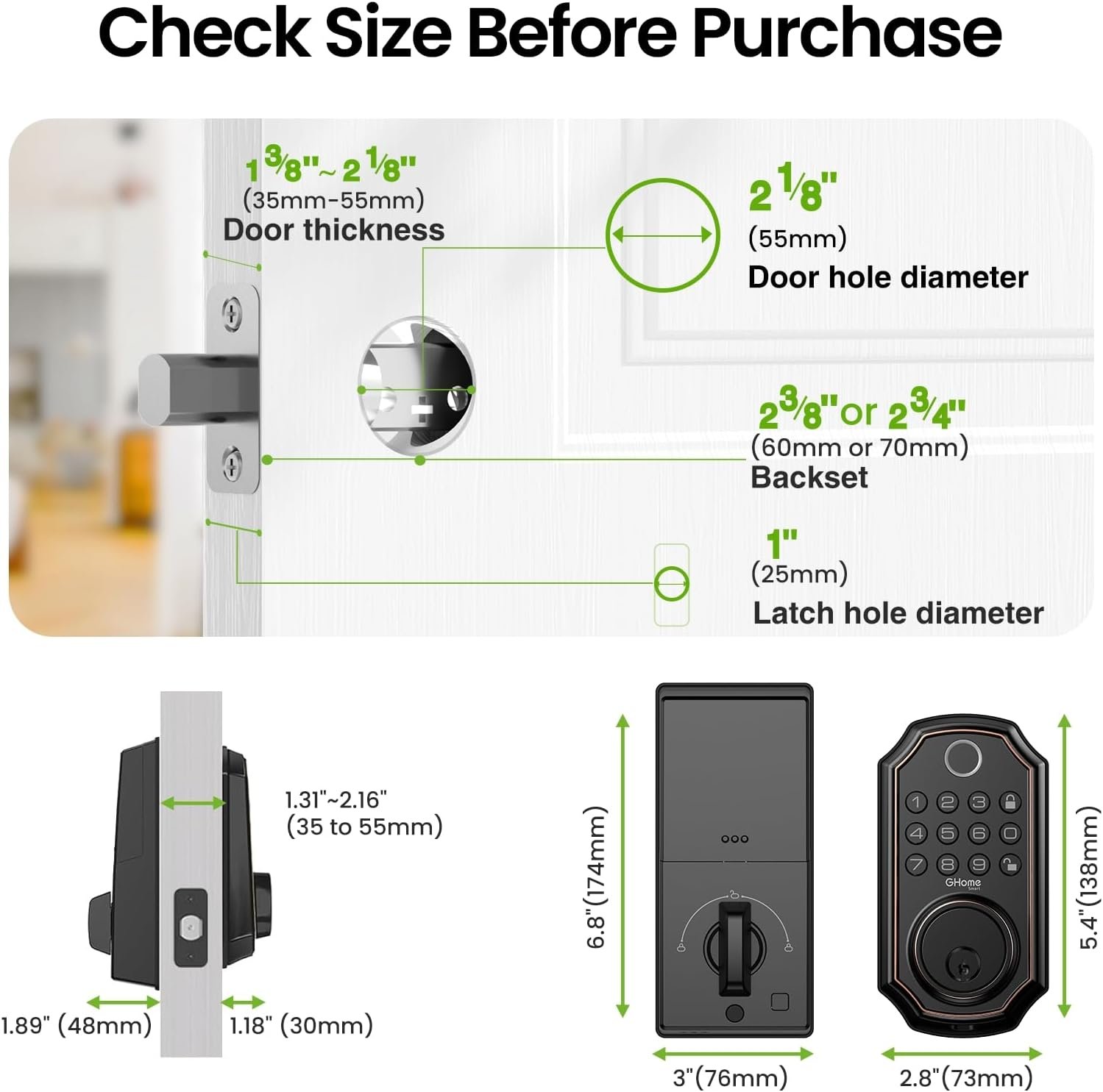 GHome Smart Fingerprint Door Locks for Front Door Keyless Entry Door Lock Deadbolt Lock 4 in 1 Smart Locks Keypad Deadbolt Smart Lock App Control, Auto Lock, Easy Install, Works with Alexa, Black - Image 8