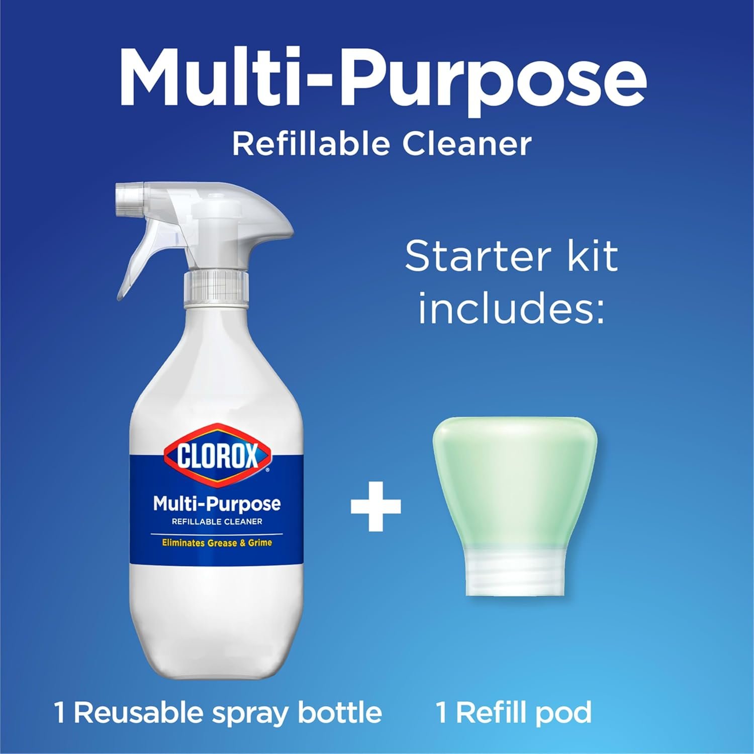 Clorox Multi-Purpose Cleaner System Starter Kit, Household Essentials, 1 Bottle and 1 Refill, Crisp Lemon, 1.13 Fl Oz - Image 3