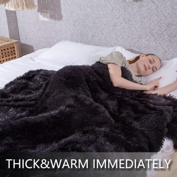 YUSOKI Black Faux Fur Throw Blanket,2 Layers,50" x 60", Soft Fuzzy Fluffy Plush Furry Comfy Warm Cozy Blanket for Couch Bed Chair Sofa Bedroom Mens Gift - Image 7