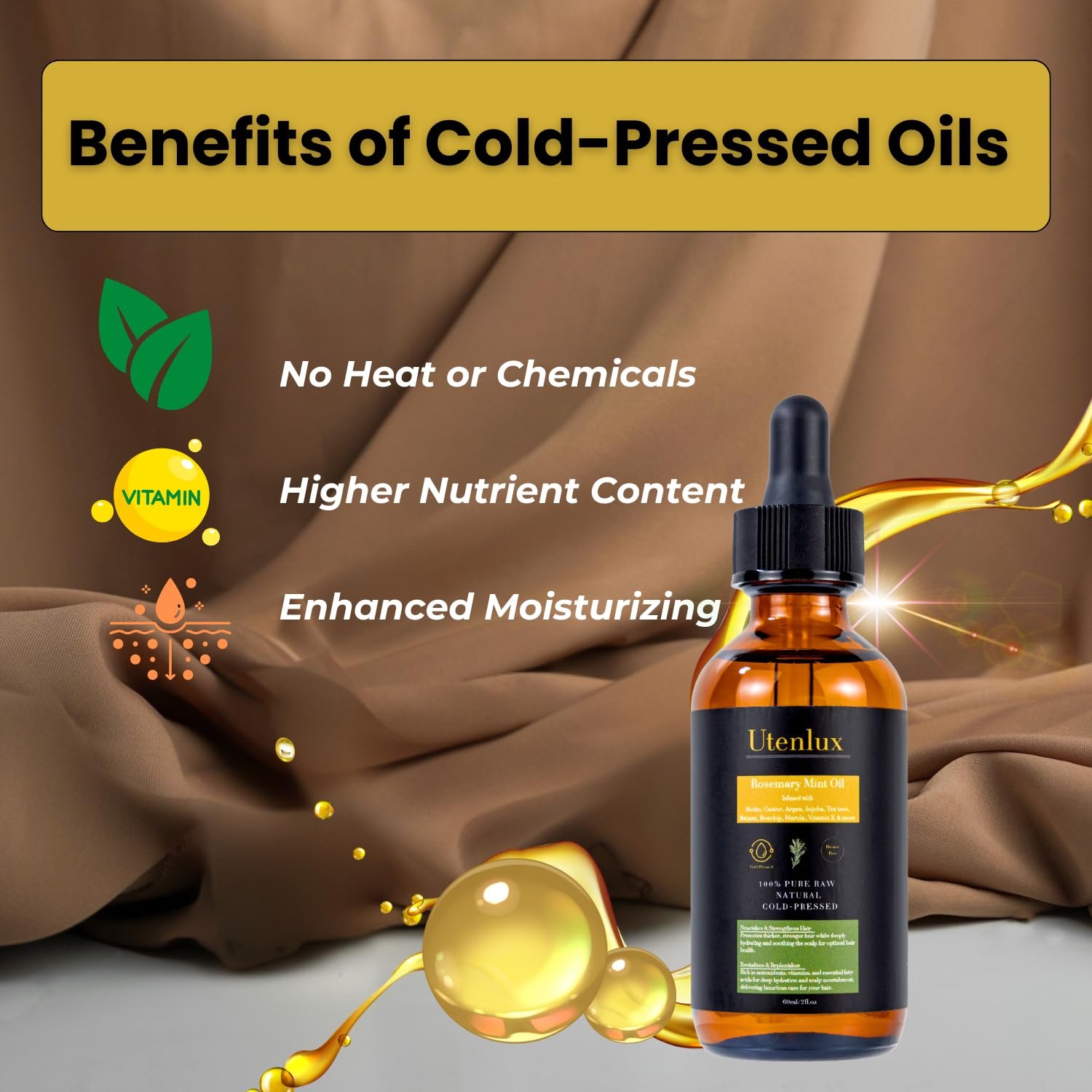 Rosemary Oil for Hair Growth, Organic Hair Growth Rosemary Oil, Cold Pressed, Infused with Mint, Biotin, Argan, Jojoba, Tea Tree, Rosehip, Marula Oils & Vitamin E, 2 oz - Image 6