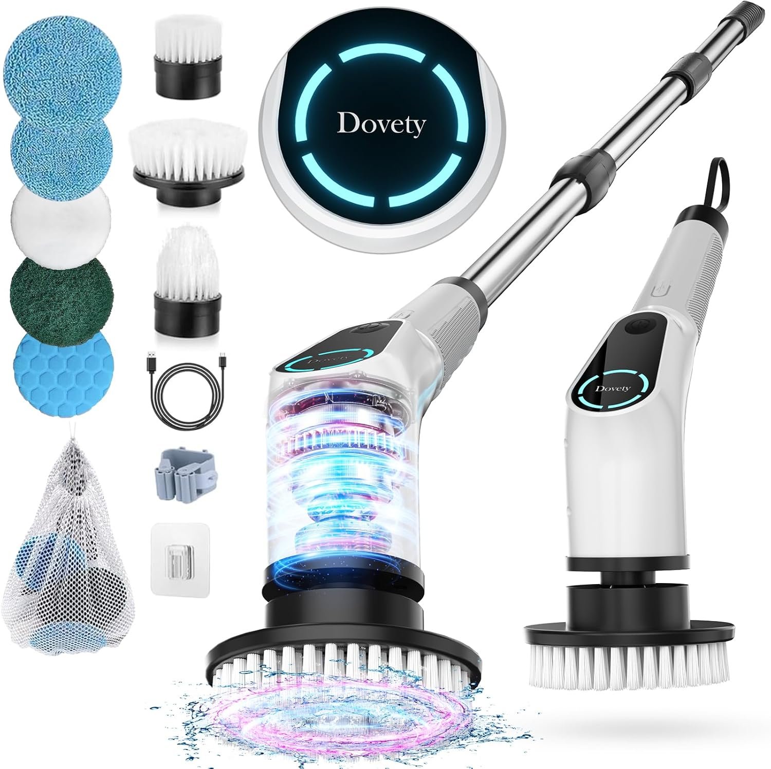 Electric Spin Scrubber, Cordless Cleaning Brush, Shower Scrubber with 8 Replaceable Brush Head, Power Cleaning Brush with Extension Handle, 2 Adjustable Speed, for Bathtub Grout Tile Floor - Image 2