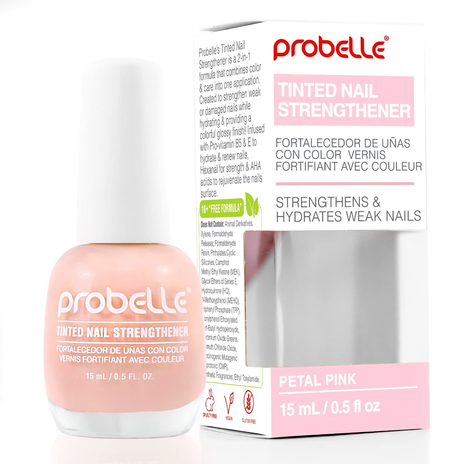 Probelle Tinted Nail Strengthener, Colored Nail Strengthening Treatment, Nail Growth and Repair, Stops Peeling, Splits, Chips, Cracks, and Strengthens Nails (0.5 Fl Oz (Pack of 1), Petal Pink) - Image 2