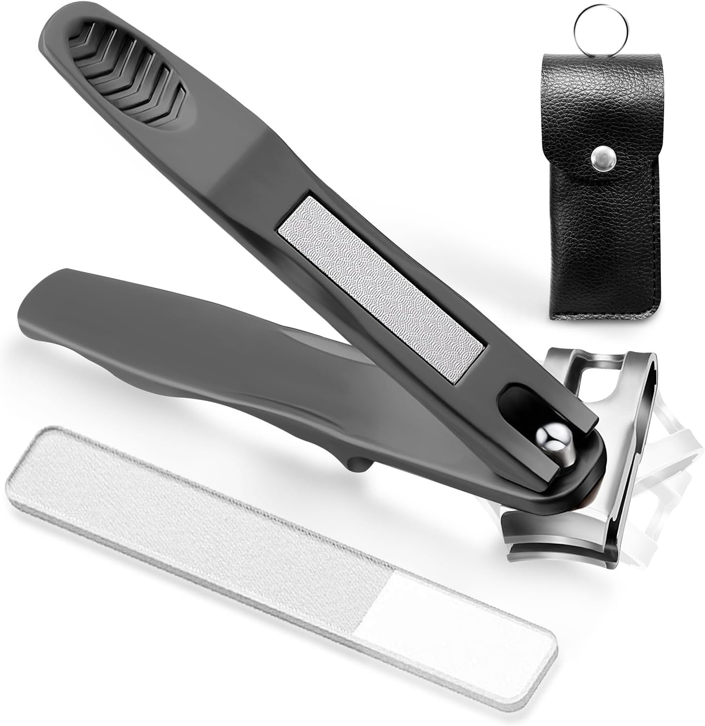 Toe Nail Clippers for Seniors, 360° Rotating Long Handle Fingernail Clipper Ergonomic Nail Cutter for Men Women Premium Steel Nail Trimmer with Glass Nail File for Thick Toenails (Black) - Image 2