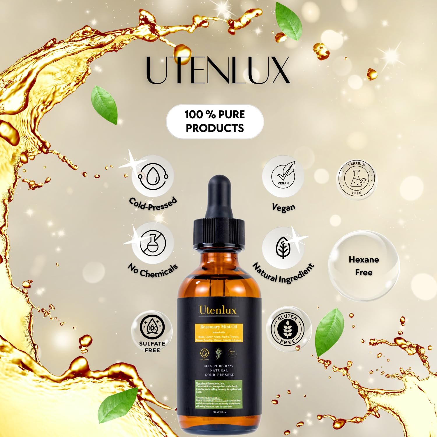 Rosemary Oil for Hair Growth, Organic Hair Growth Rosemary Oil, Cold Pressed, Infused with Mint, Biotin, Argan, Jojoba, Tea Tree, Rosehip, Marula Oils & Vitamin E, 2 oz - Image 4