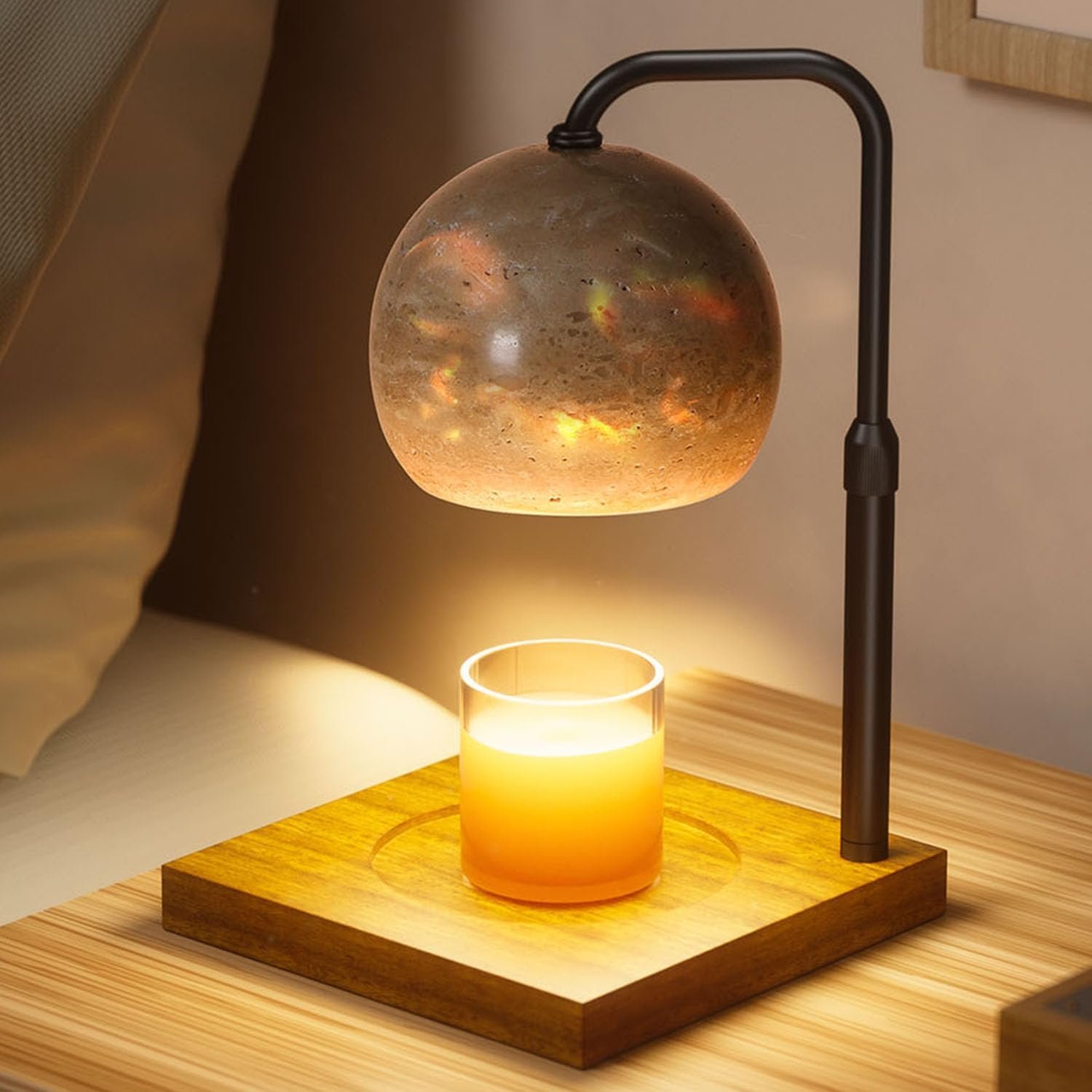 Candle Warmer Lamp with Timer, Adjustable Height Dimmable Candle Lamp Warmer for Bedroom, Wax Warmer Lamp for Scented Candles with Marble, 2 Bulbs House Warming Gifts for Mom (Ball) - Image 2
