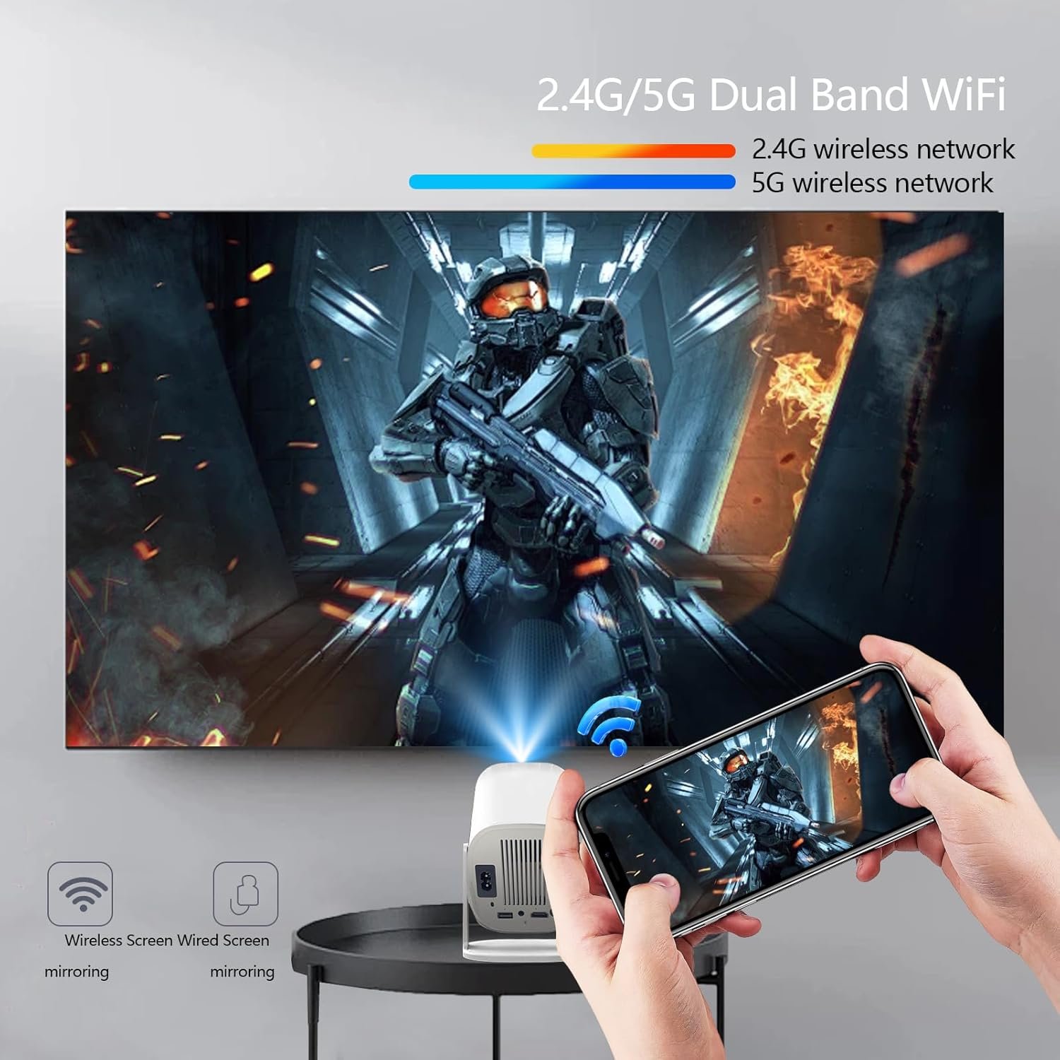 180 ° adjustable bracket with WiF mini projector, supporting outdoor portable movie projector, automatic button calibration suitable for mobile phones/TV sticks/laptops (E100) - Image 5