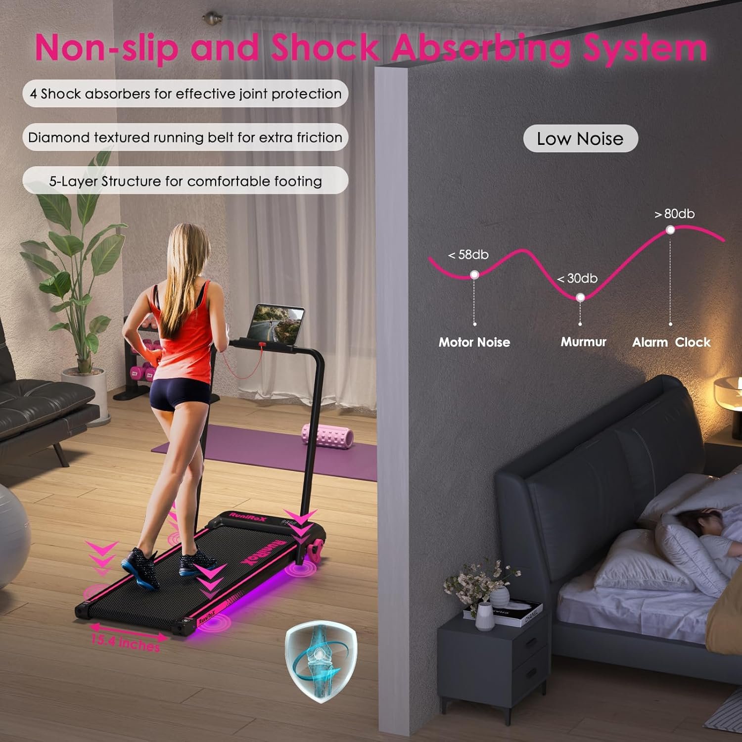 Walking Pad Treadmill with Incline and Lights, Under Desk Treadmill with Incline for Home Office, 3 in 1 Portable Treadmill with LED Display and APP - Image 6