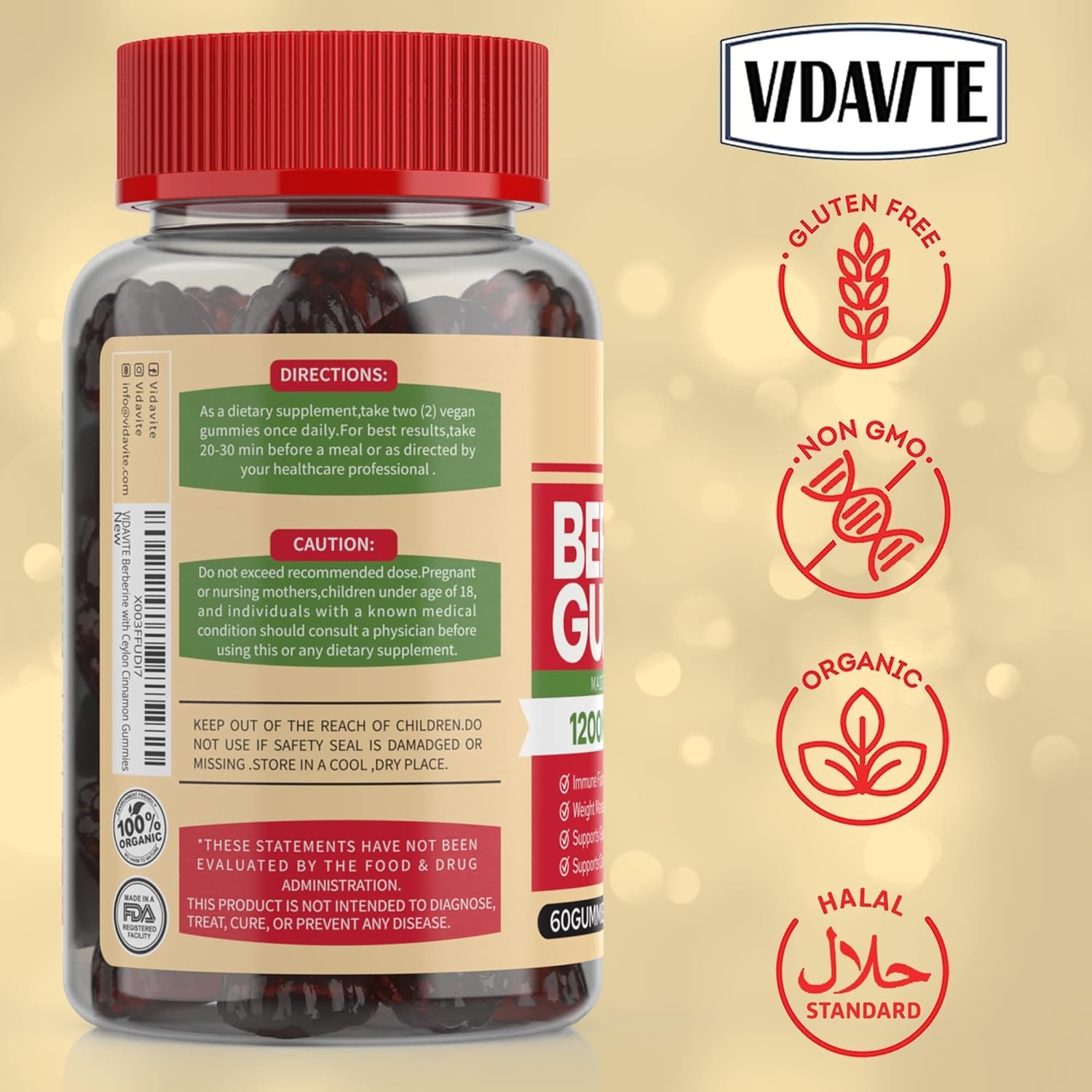 Berberine with Ceylon Cinnamon Gummies — Sugar-free, 98% Pure & 10x Absorption — 1200mg Organic Berberine Supplement for Weight Loss, Immunity, Cardiac, Metabolic & Digestive Health (30 Days) - Image 4