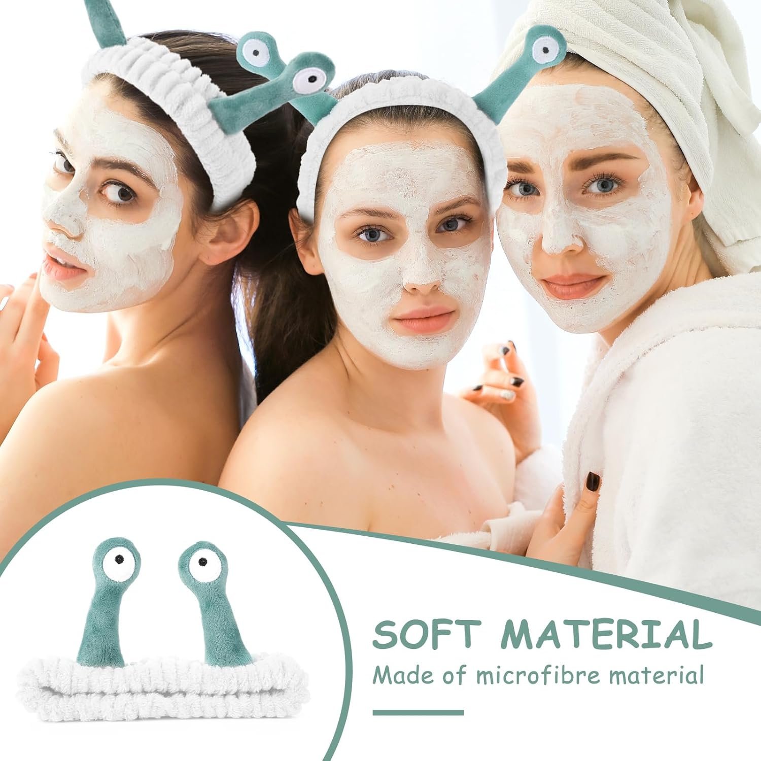 Face Wash Headband, Palm and Snail Spa Hair Bands Makeup Headbands Women Cartoon Cute Coral Fleece Elastic Headband Creative Hair Accessories for Washing Face Shower Sports (White) - Image 5