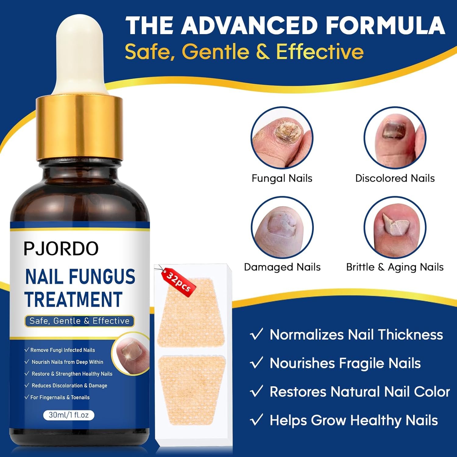 Toenail Repair Treatment Extra Strength with 32pcs Nail Repair Patches, Nail Repair Solution for Toenail & Fingernail, Nail Repair Treatment for Athletes Foot, Thick, Discolored, Damaged Nails - Image 3