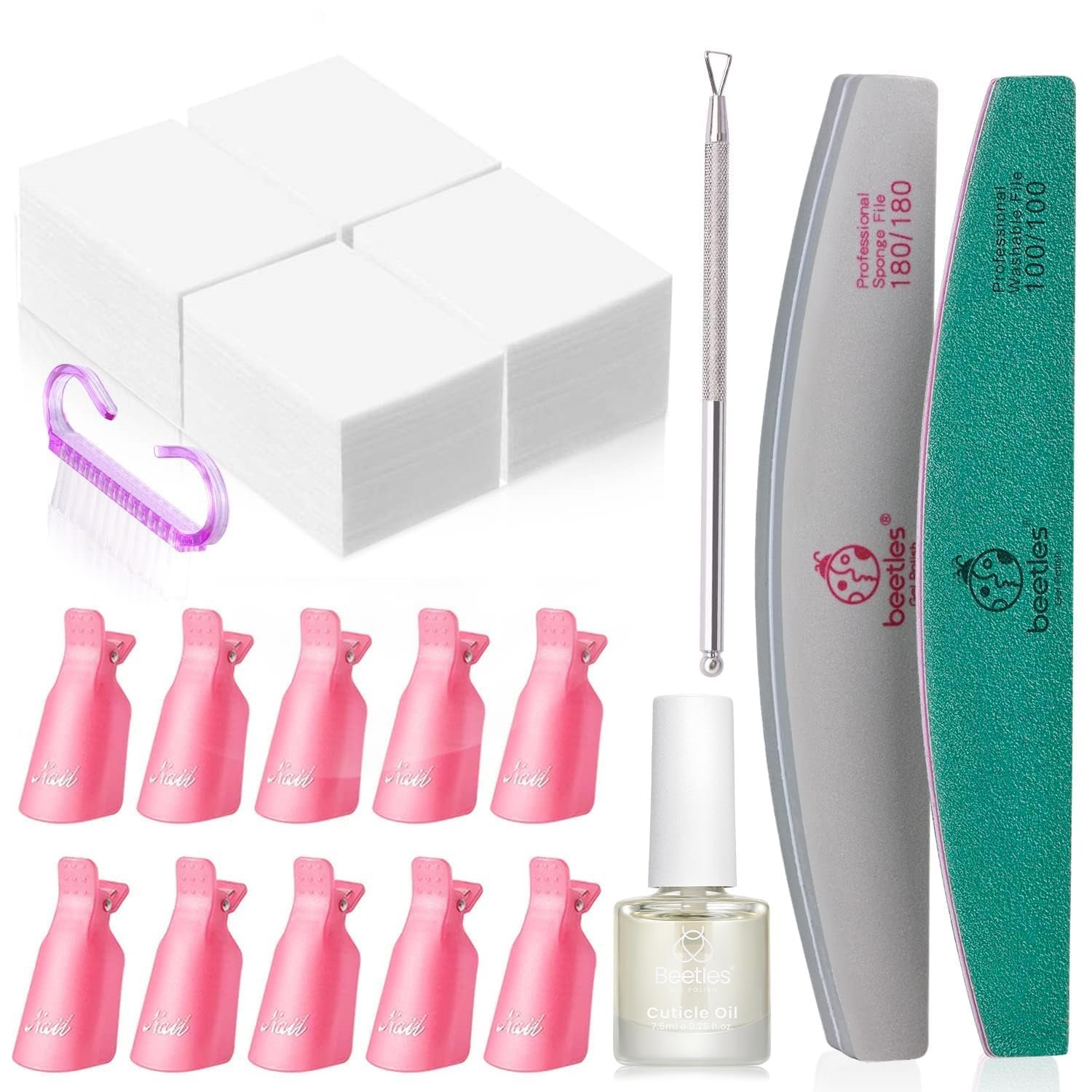 Beetles Gel Polish Remover Kit - Gel Nail Polish Remover with 450 Pcs Lint Free Nail Wipes/10 Pcs Gel Polish Remover Clips/Cuticle Oil/Cuticle Pusher/Nail File Valentine's Day Gifts for Women - Image 8
