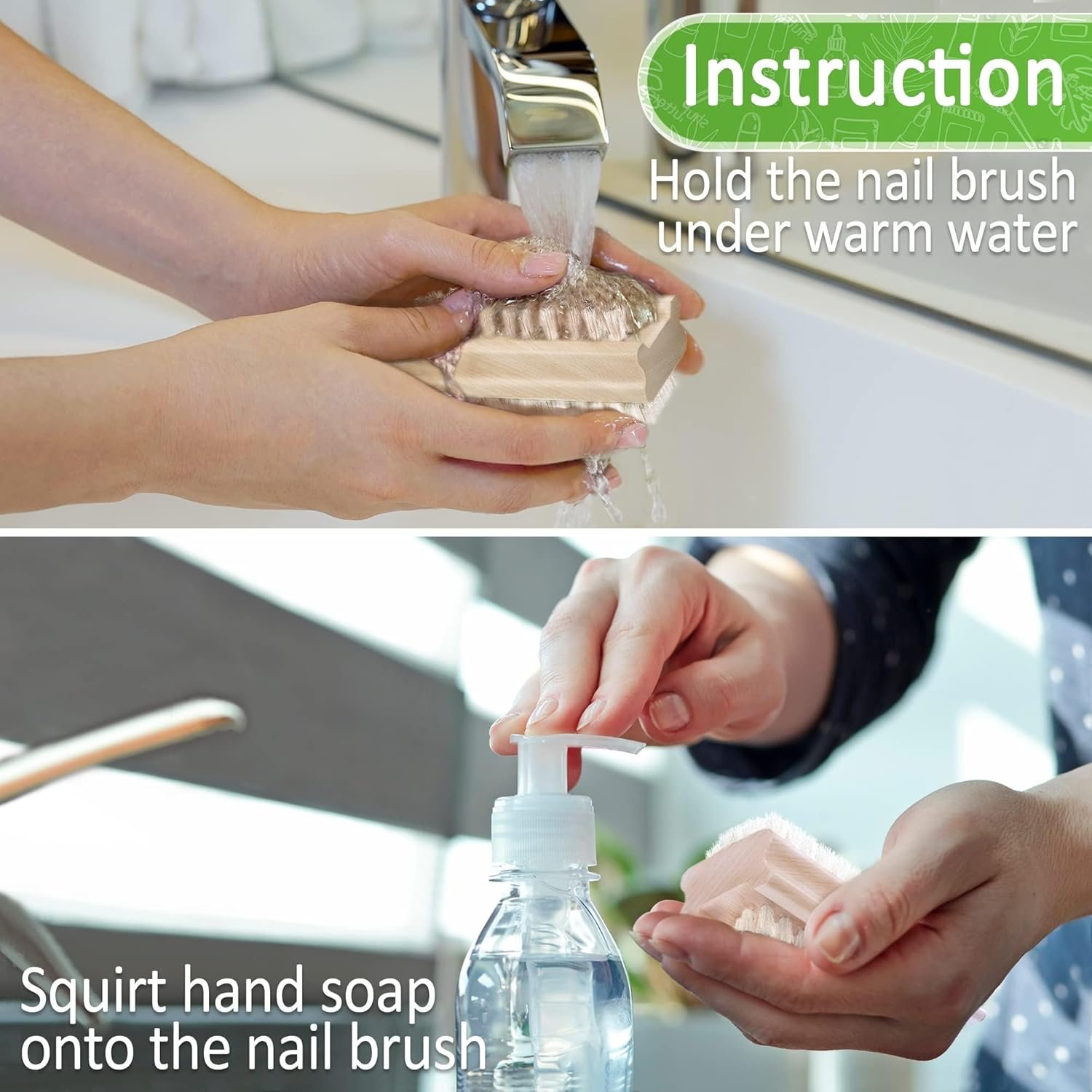 Konex Non-Slip Wooden Two-sided Hand and Nail Brush. Fingernail Brush for Nail Cleaning and Scrubbing. Heavy duty Stiff Nail Brush for Travel. Mechanic hand scrub brush with molded grip. - Image 5