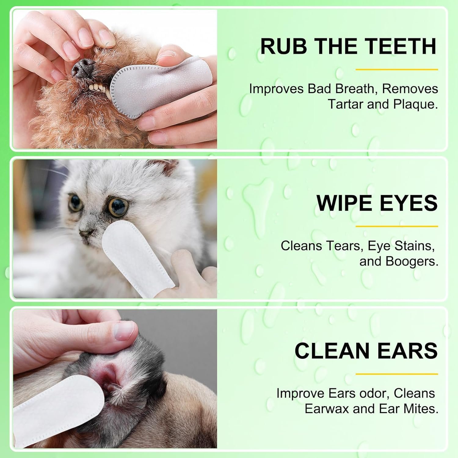 Grooming Wipes Pet Teeth Cleaning Wipes for Dogs & Cats,Dental Wipes for Dogs Teeth Remove Bad Breath by Removing Plaque and Tartar Buildup No-Rinse Dog Finger Toothbrush Disposable Dog Finger - Image 6