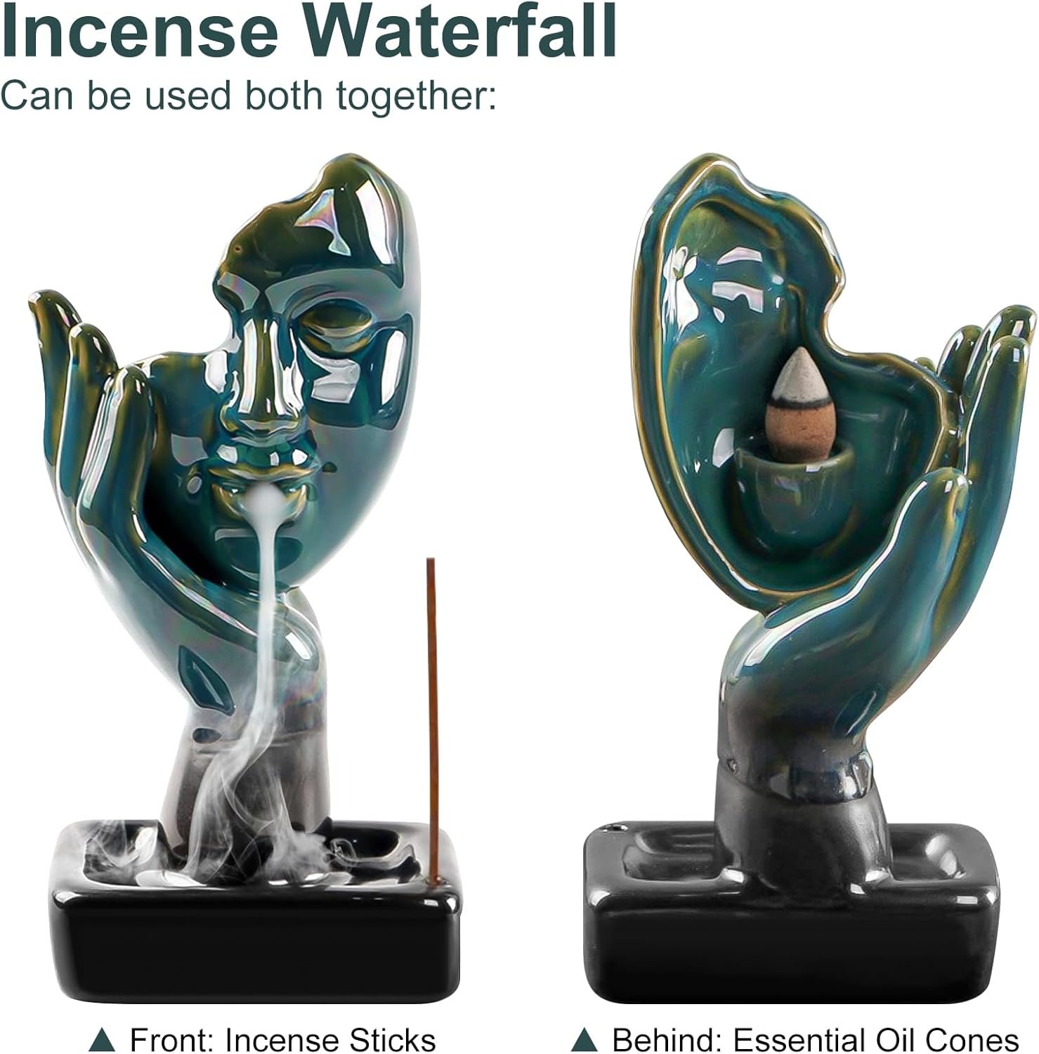 Waterfall Incense Burner, Backflow Incense Burner with 20 Backflow Incense Cones + 30 Incense Stick, Aromatherapy Ornament, Home Decor - Image 3