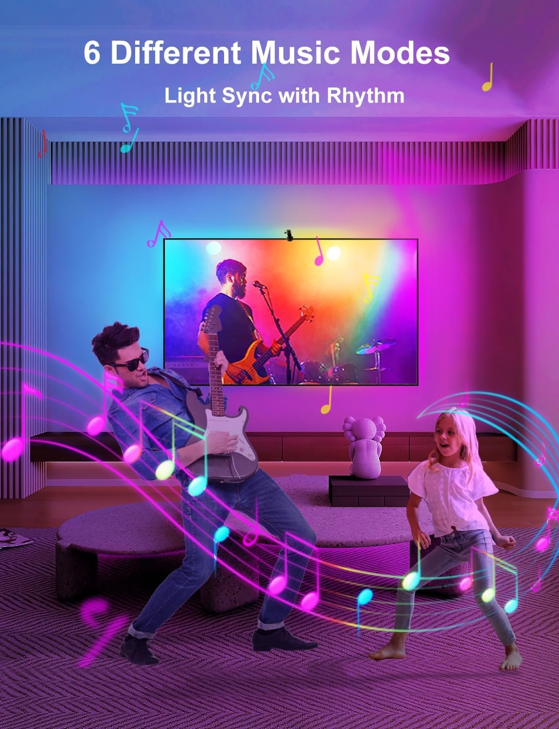 TV LED Backlight with Camera for 55-65 inch Screens, 13Ft LED Strip Lights Sync to Screen & Music, RGB Built in Chip Strip Lights Color Changing, Smart App Control, USB Power - Image 6