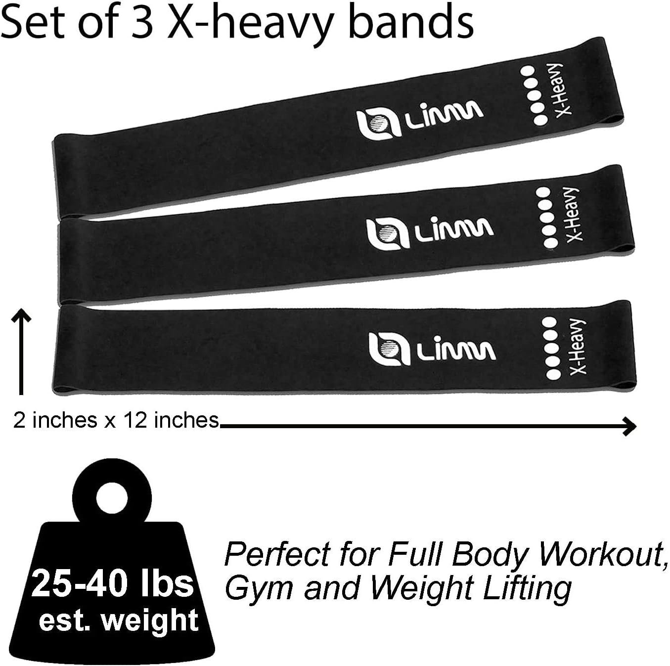 Limm Resistance Loop Exercise Bands - Set of 3 Bands for Working Out with Instruction Guide & Carry Bag - Mini Resistance Bands for Home Workouts, 12" x 2" - Image 3
