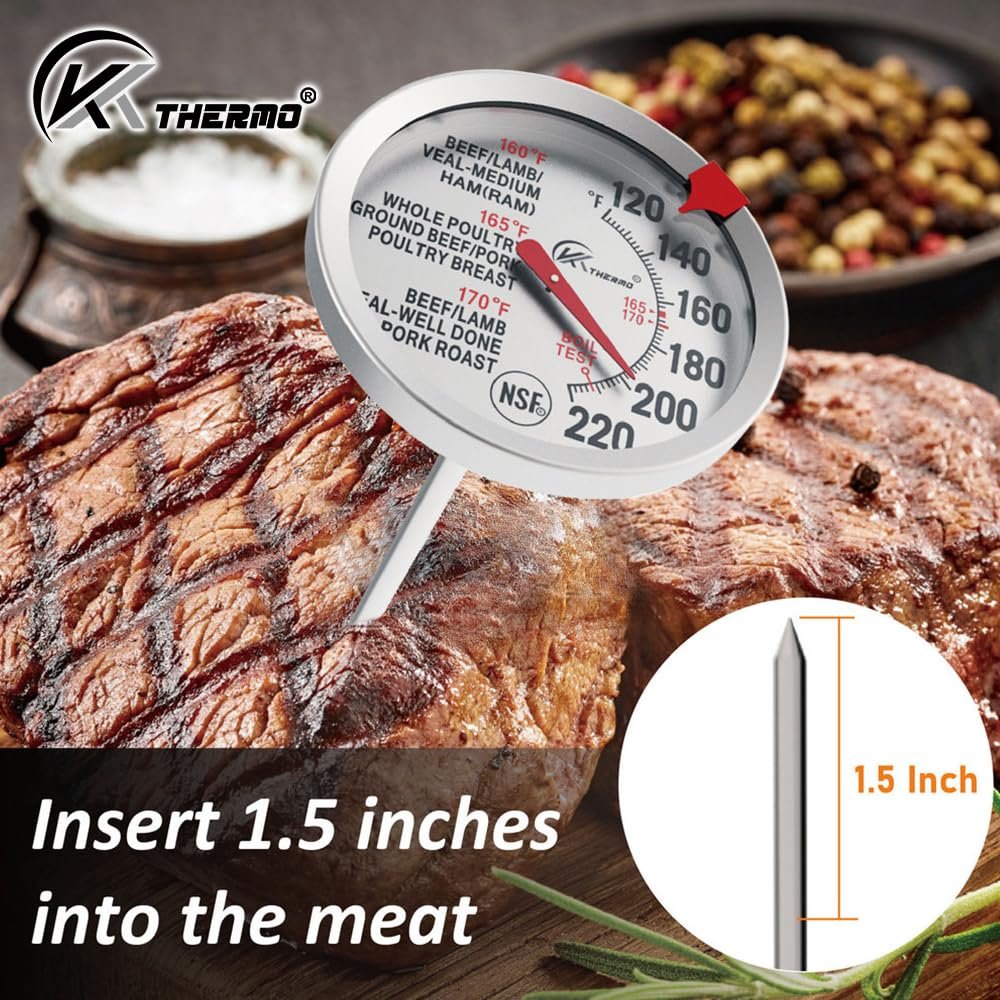 KT THERMO Meat Thermometer for Cooking - NSF certificated Instant Read Cooking Temperature Thermometer Oven Safe, Waterproof 2.5" dial, 5" Long Probe for Poultry,Roasting,Baking,BBQ Cooking - Image 8