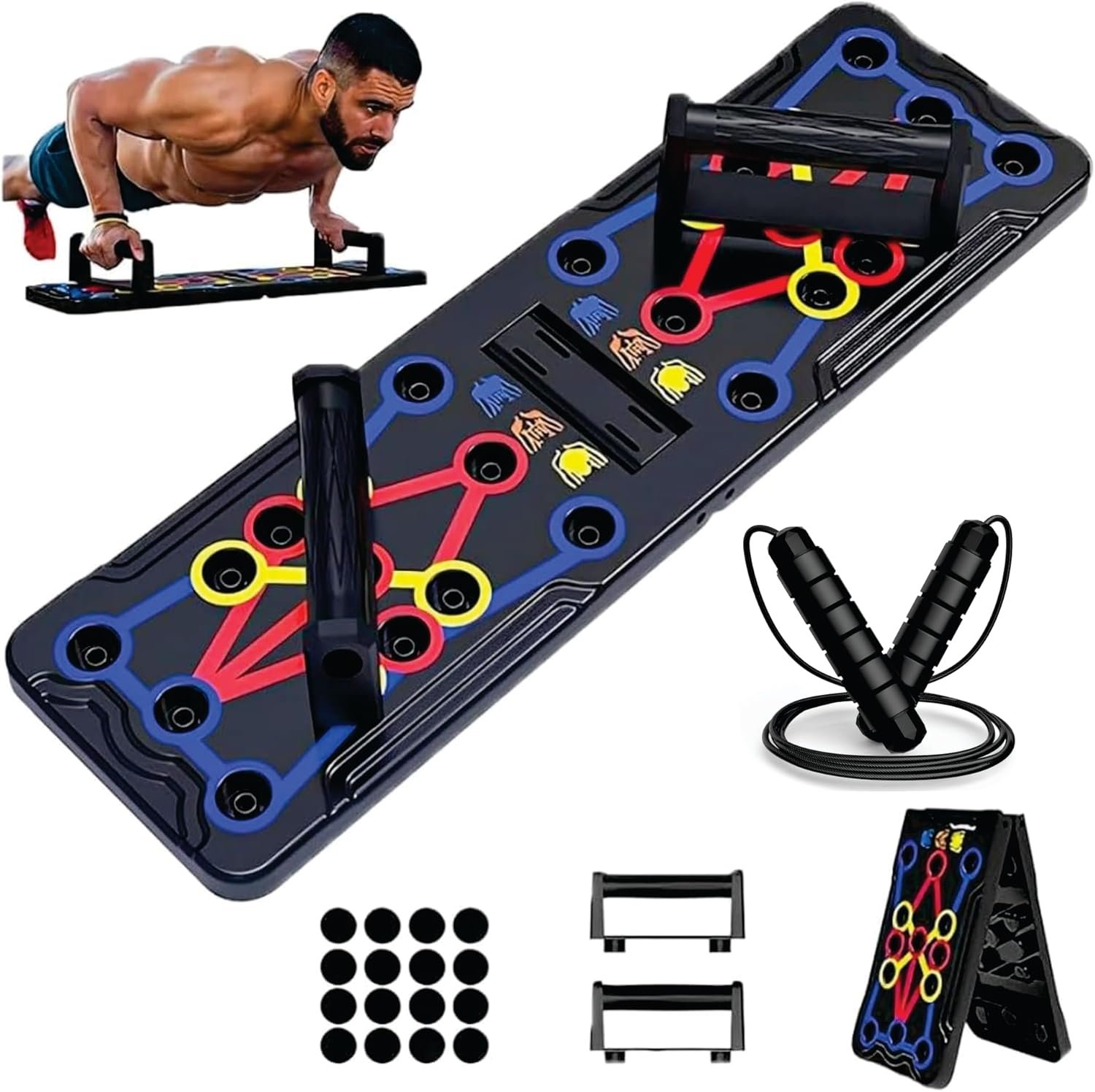 Push Up Board for Men & Women with Jumping Rope - Foldable Pushup Board, Multi-Function Push Up Board for Floor - Fitness Strength & Exercise Training Equipment for Home Workout - Image 2