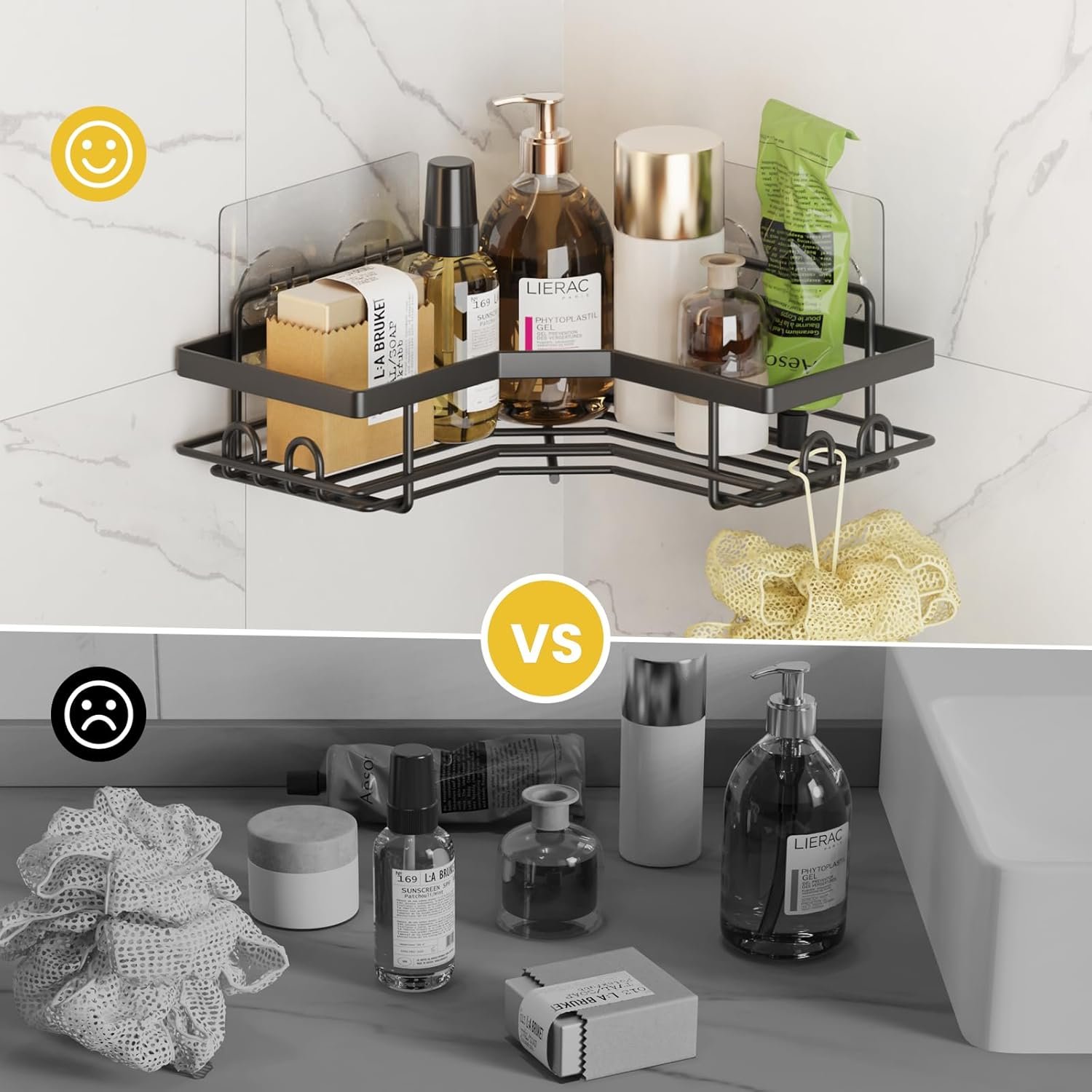 Corner Shower Caddy,8 Pack Adhesive Bathroom Accessories with Soap Holder, Storage Stainless Shower Organizer Shelf with 8 Hooks for Bathroom - Image 4