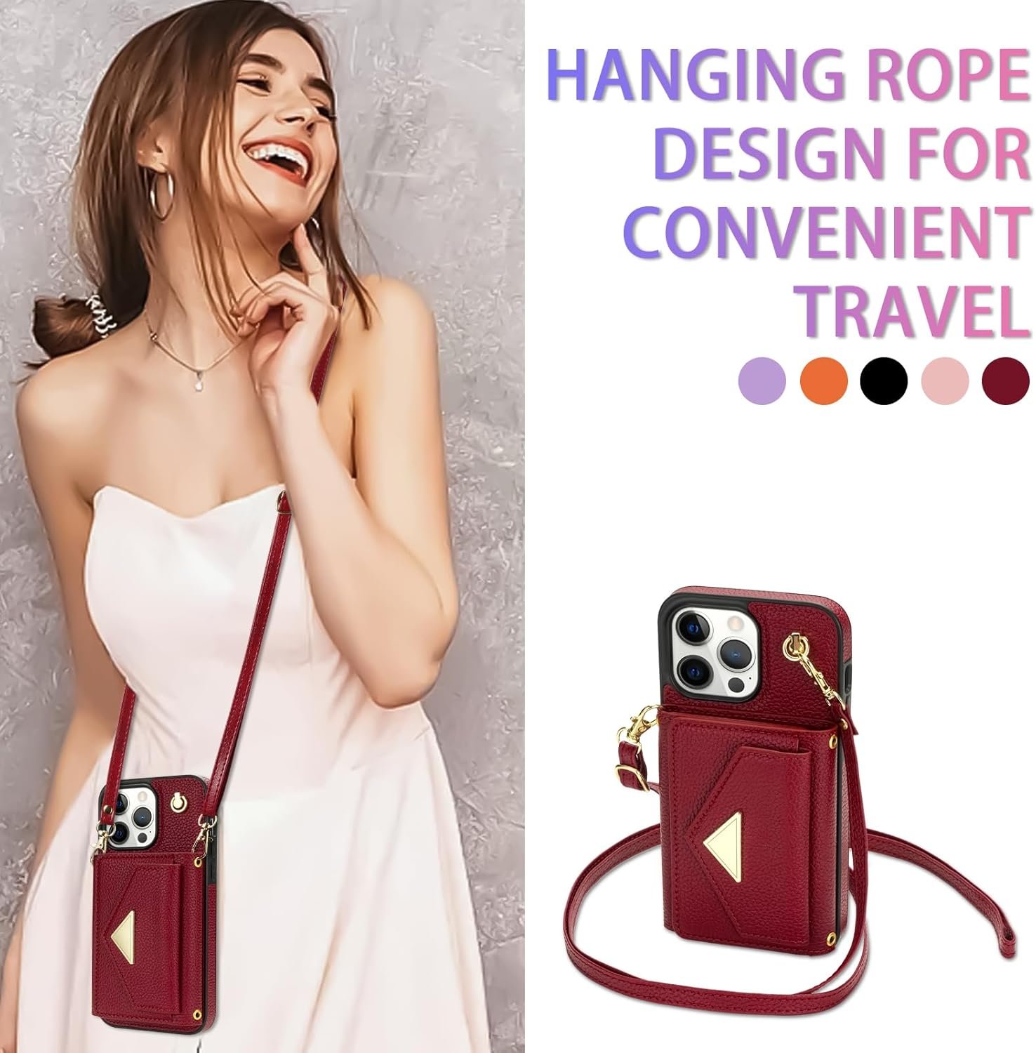 Phone Case for iPhone 15 Pro 6.1 inch Wallet Cover RFID Blocking Credit Card Holder with Crossbody Strap Lanyard Stand Leather Cell Accessories iPhone15Pro 5G i i-Phone i15 iPhone15 15Pro Girls Red - Image 6