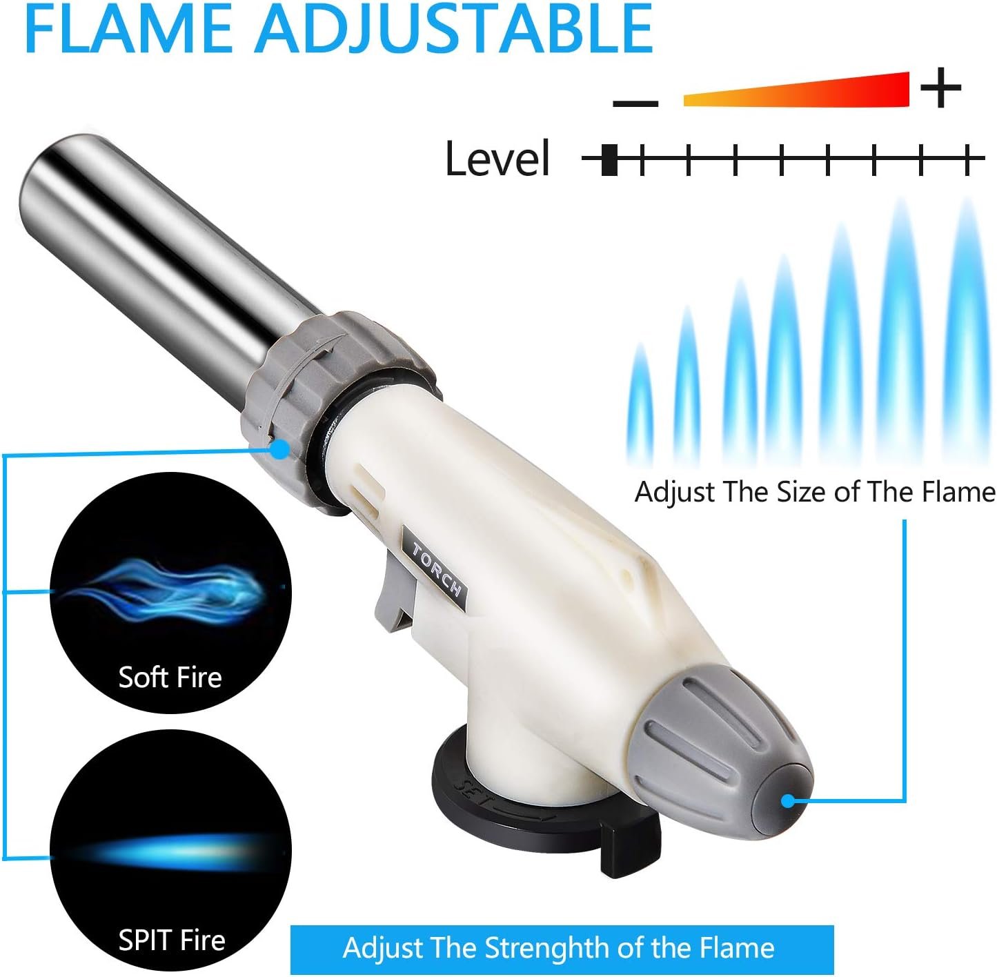 Blow Torch Kitchen Butane Lighter - Culinary Torch Chef Cooking Torch Professional Adjustable Flame with 360 Degree Inverted for Creme, Brulee, BBQ, Baking, Jewelry by TENGYES (Butane Not Included) - Image 6